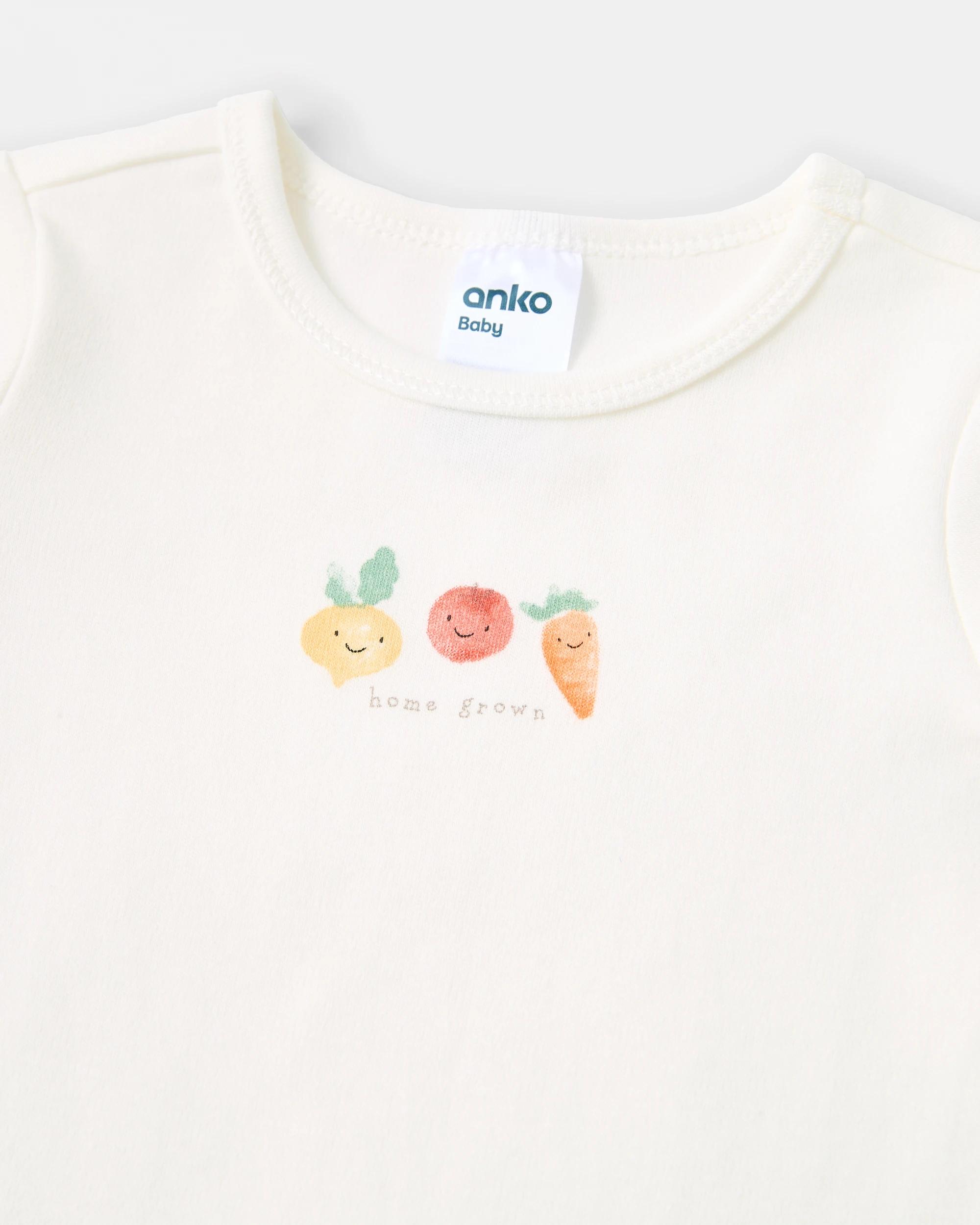 3 Cotton Short Sleeve Print Bodysuit Beig Veges, 3 of 3