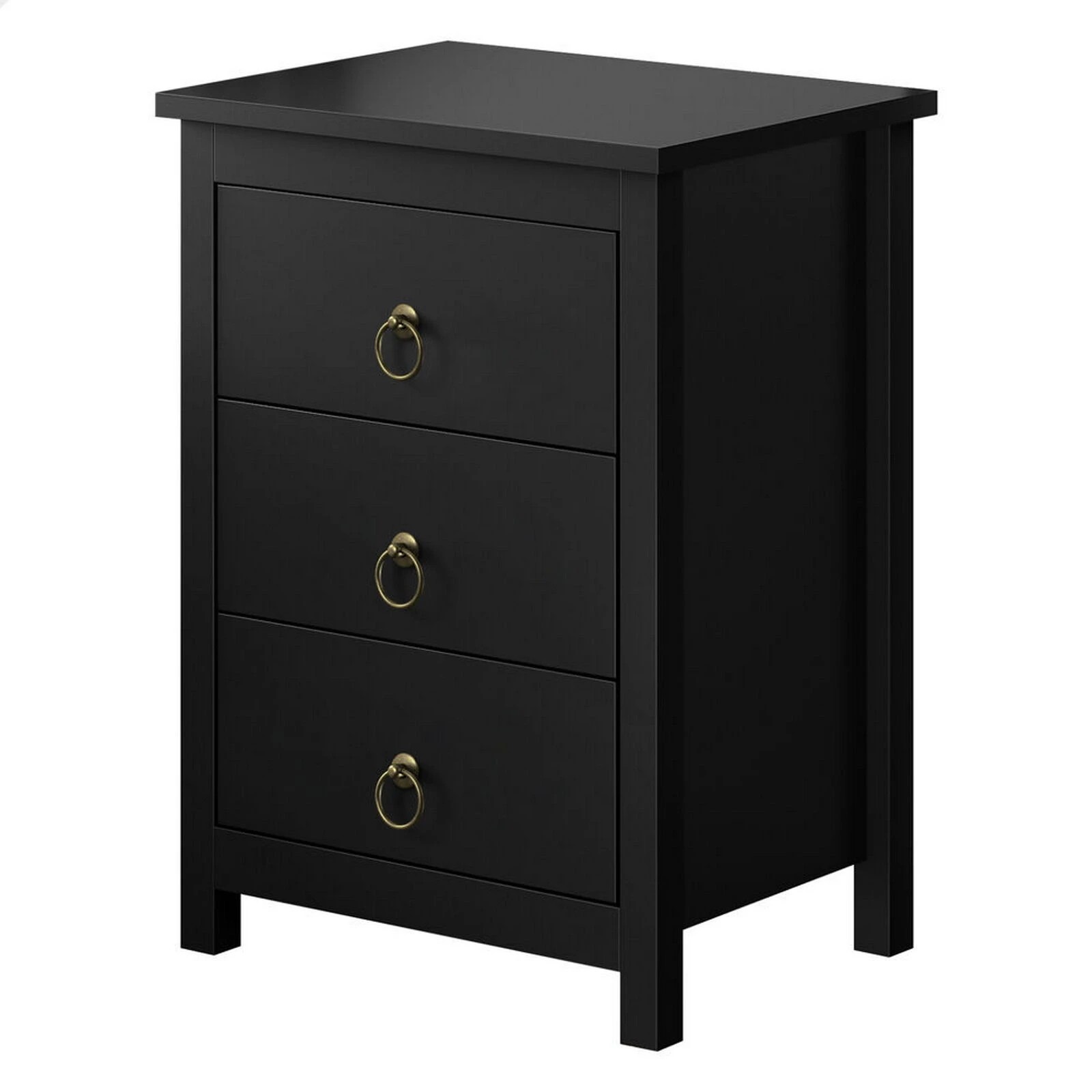 1 Alfordson Bedside Table Hamptons 3 Drawers Nightstand Storage Side End - Black, 1 of 10