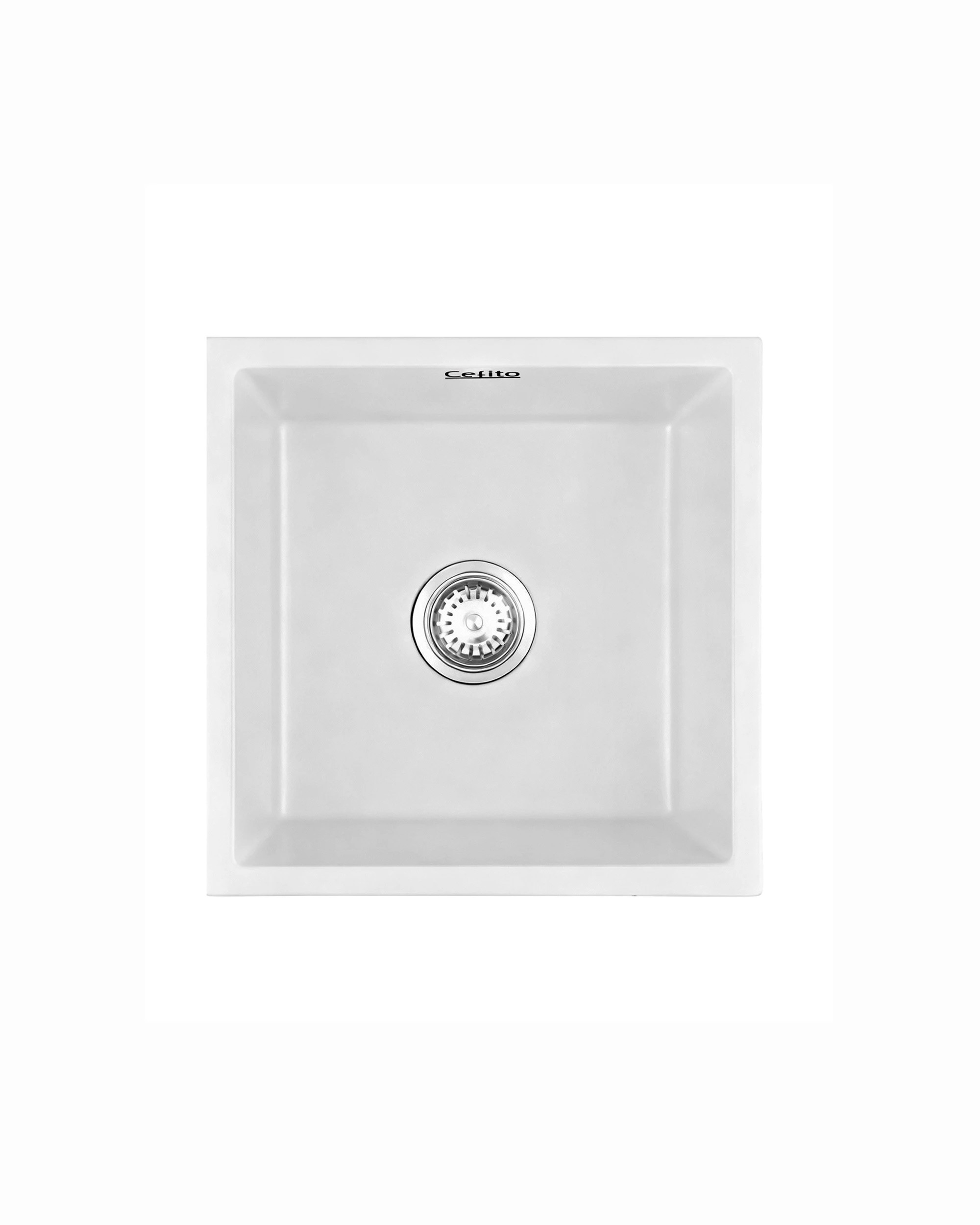 1 Cefito Kitchen Sink 45x45cm Granite Stone Sink Single Bowl - White, 1 of 6