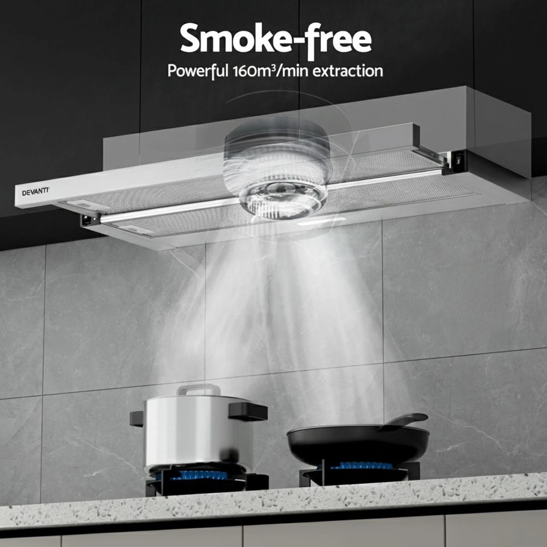 4 Devanti 900mm Range Hood 90cm Slide out Rangehood Stainless Steel - Silver, 4 of 6