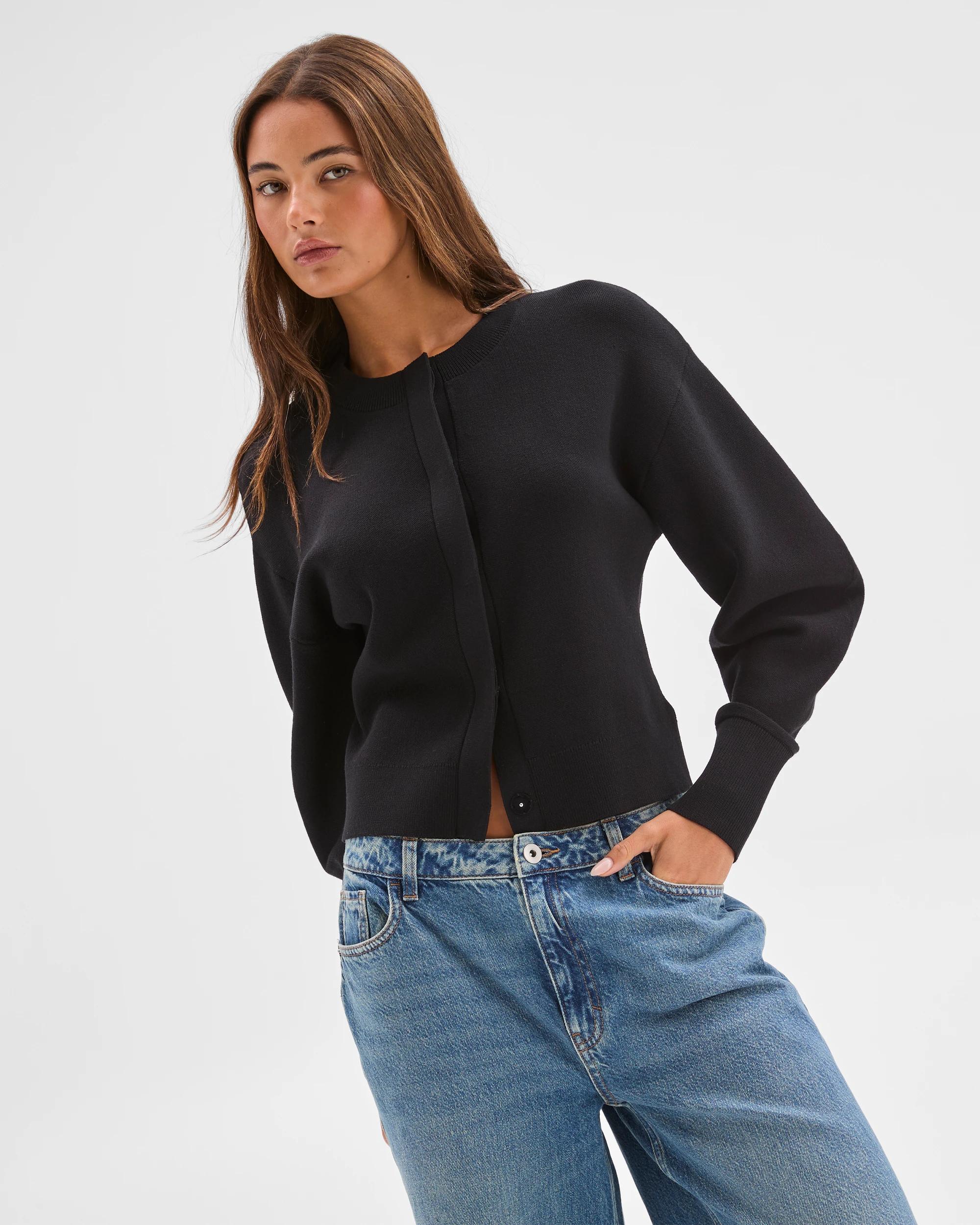 1 Lily Loves Long Cocoon Sleeve Cardigan BLACK, 1 of 6