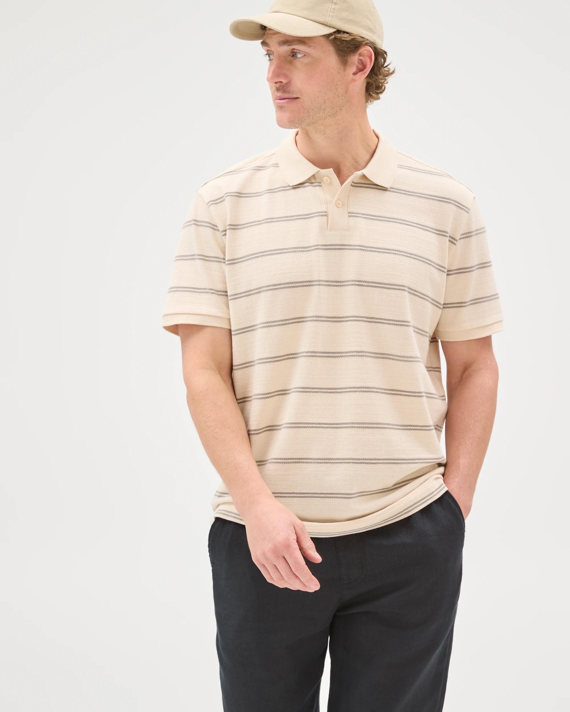 7 Target Man Australian Cotton Striped Polo Top BEIGE, 7 of 7