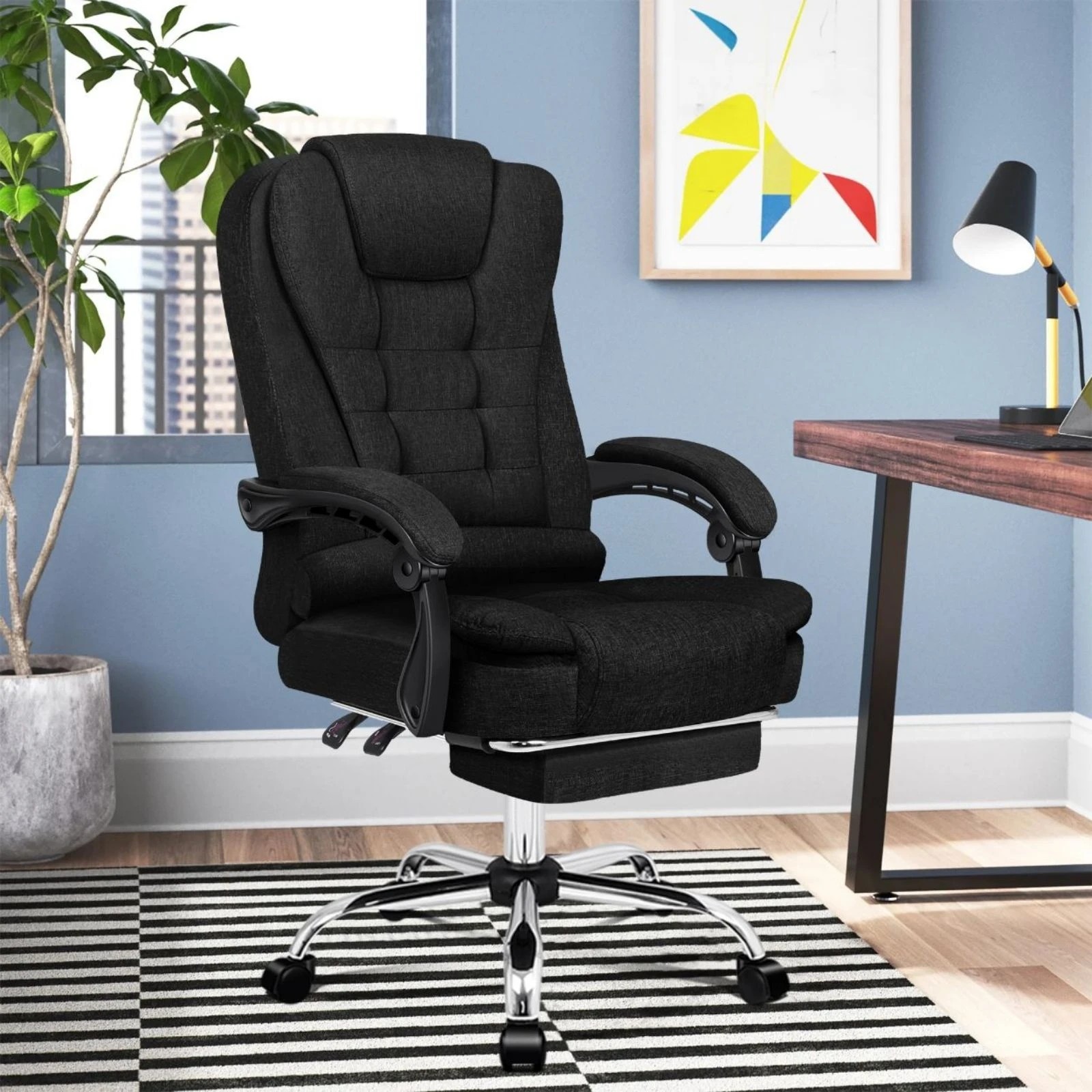 2 Alfordson Office Chair Gaming Executive Computer Racer Footrest Fabric - Black, 2 of 10