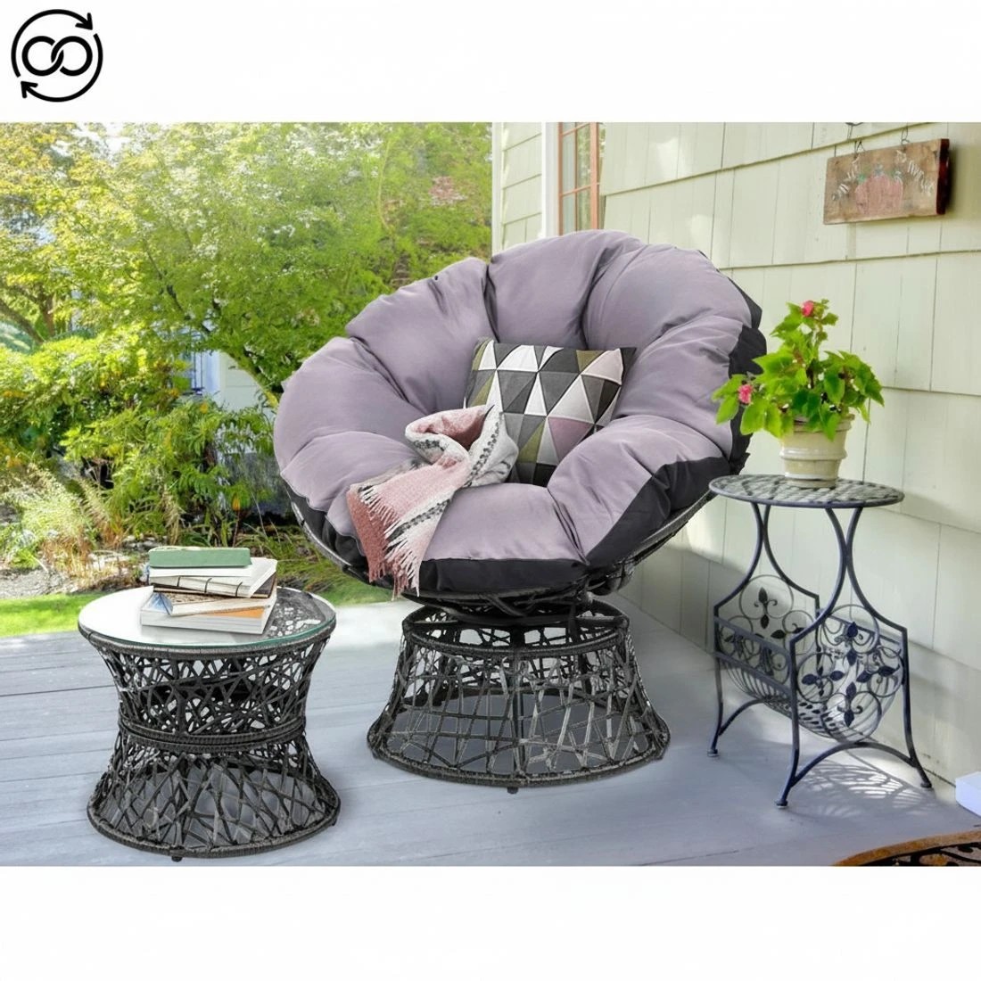 5 Gardeon Outdoor Lounge Setting Furniture Wicker Papasan Chairs Table Patio - Black, 5 of 6