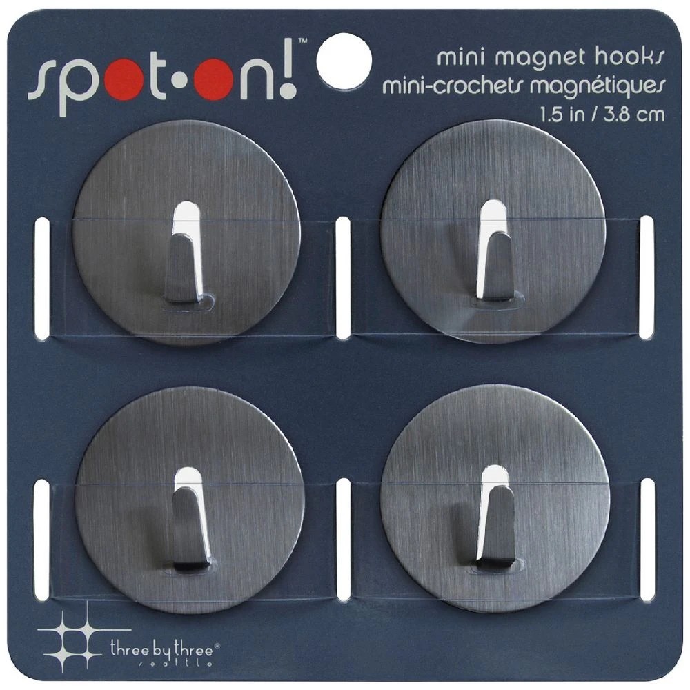 1 Three By Three Mini Magnet Hooks Stainless Steel 4 Pack, 1 of 2