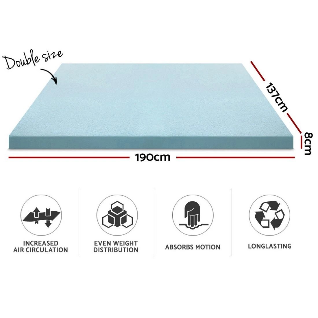 2 Giselle Bedding Memory Foam Mattress Topper Cool Gel 8cm Double - Double Bed - Blue, 2 of 8