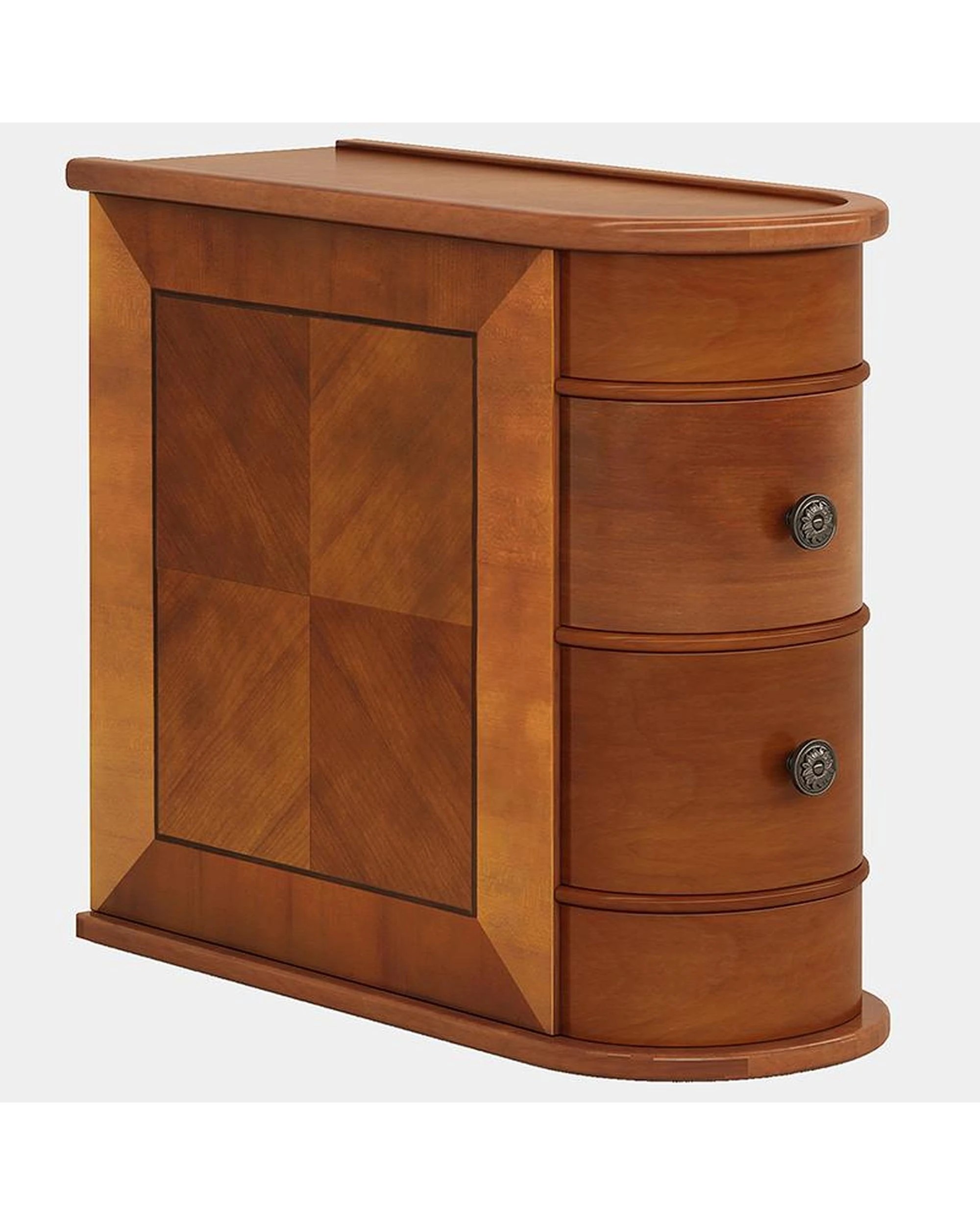 1 OAKORY 60cm End Table with 2 Drawers, Fully Assembled Narrow Side Table Walnut, 1 of 6