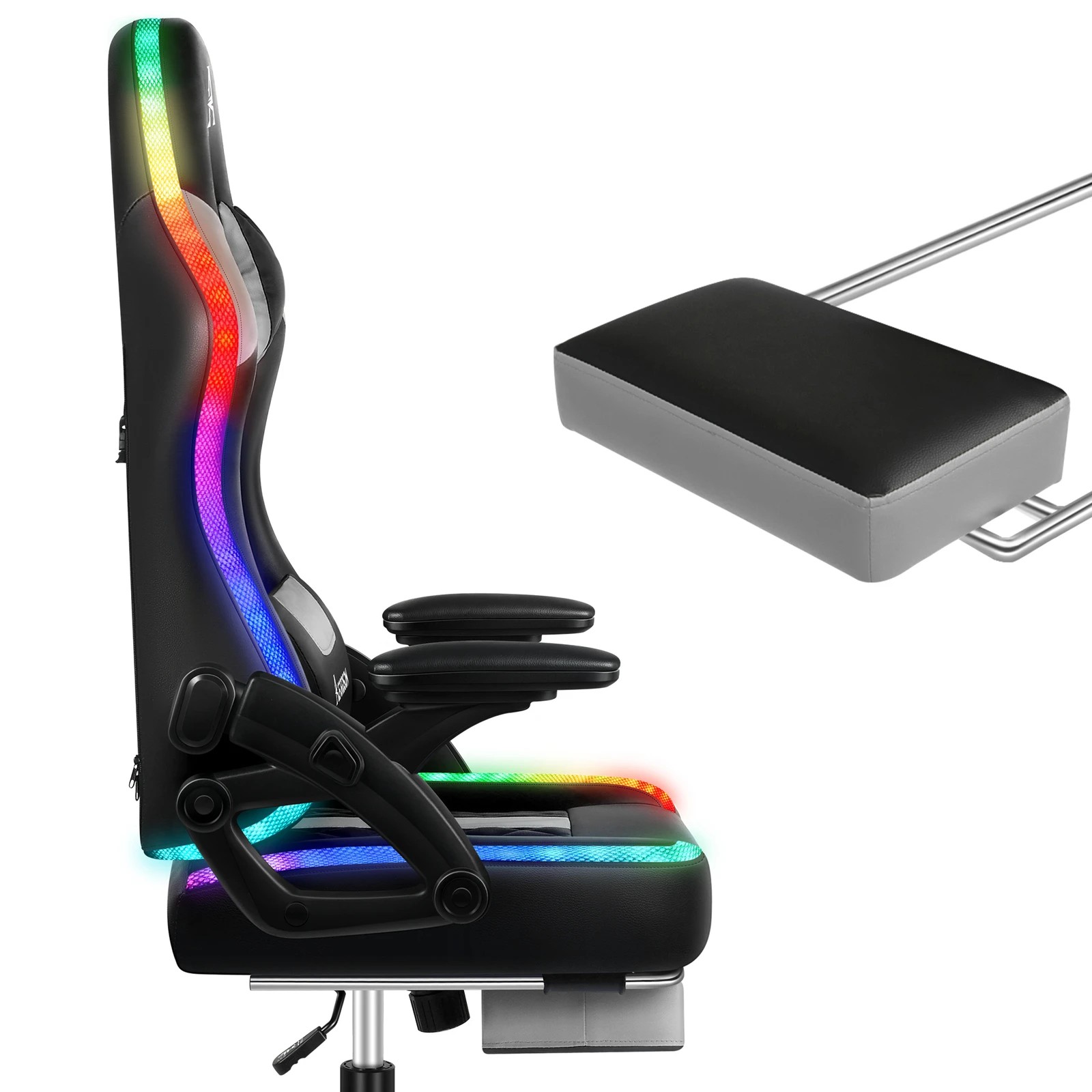 4 Alfordson Gaming Chair Office Massage 12 RGB LED Computer Leather - Grey, 4 of 10