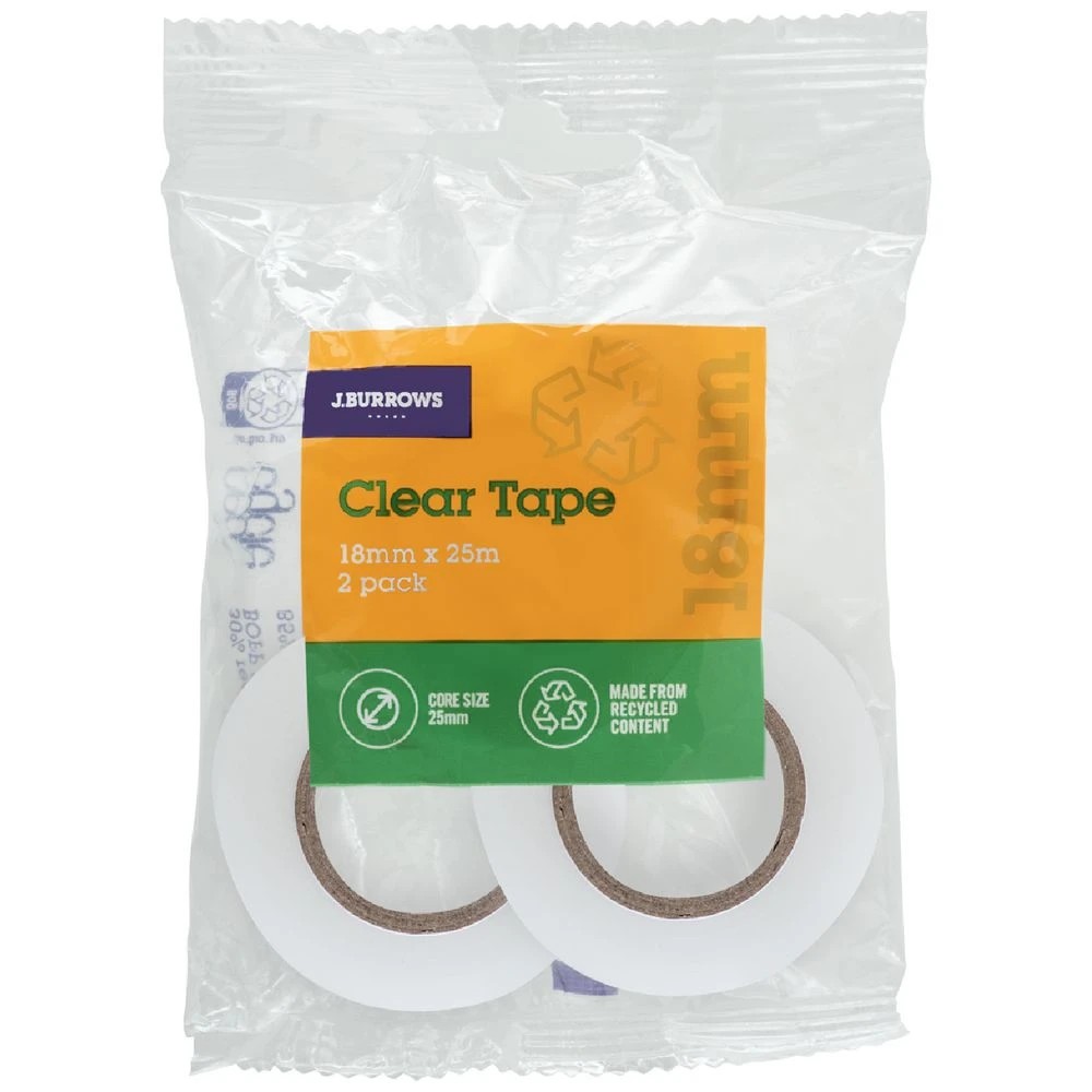 1 J.Burrows Clear Tape 18mm x 25m 2 Pack, 1 of 2