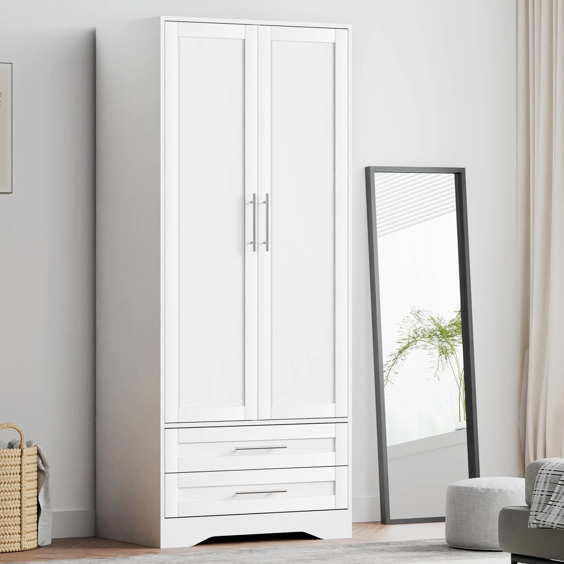 3 Alfordson Wardrobe Clothes Storage Cabinet Organizer Drawer Hanging Rod - White, 3 of 10