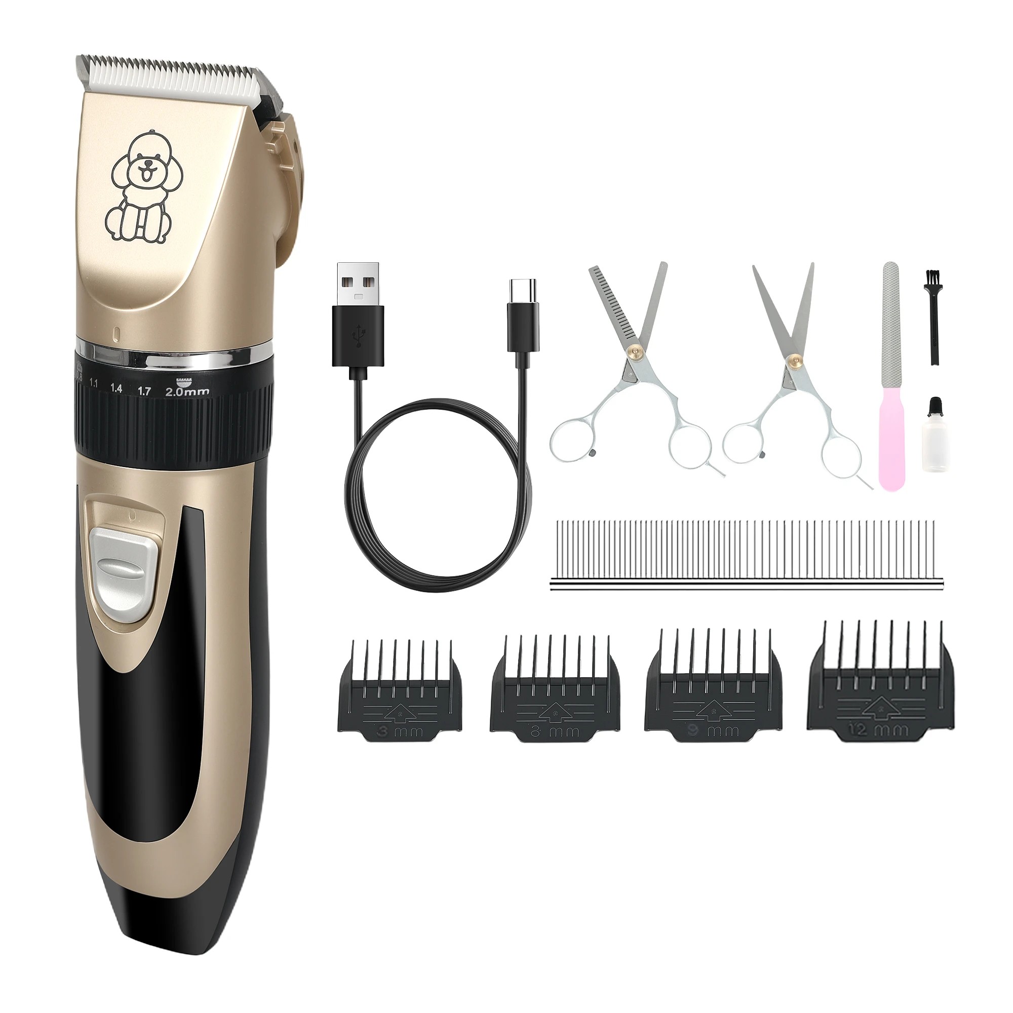 1 Pawz Dog Clippers Cordless Usb Rechargeable Pet Grooming Kit In Golden Colour, 1 of 9