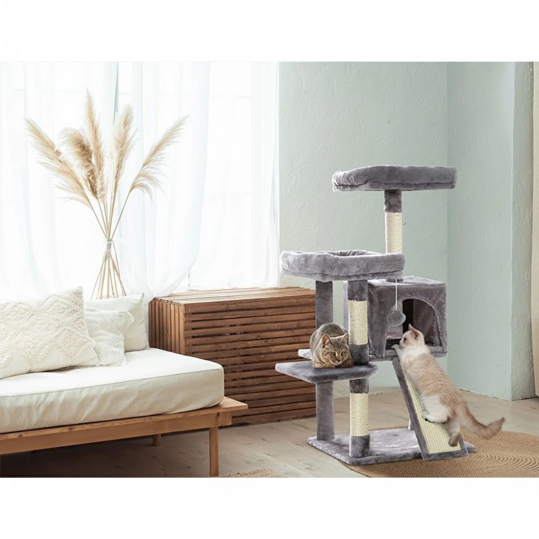 3 i.Pet Cat Tree 103cm Tower Scratching Post Scratcher  Condo House Trees - Grey, 3 of 5