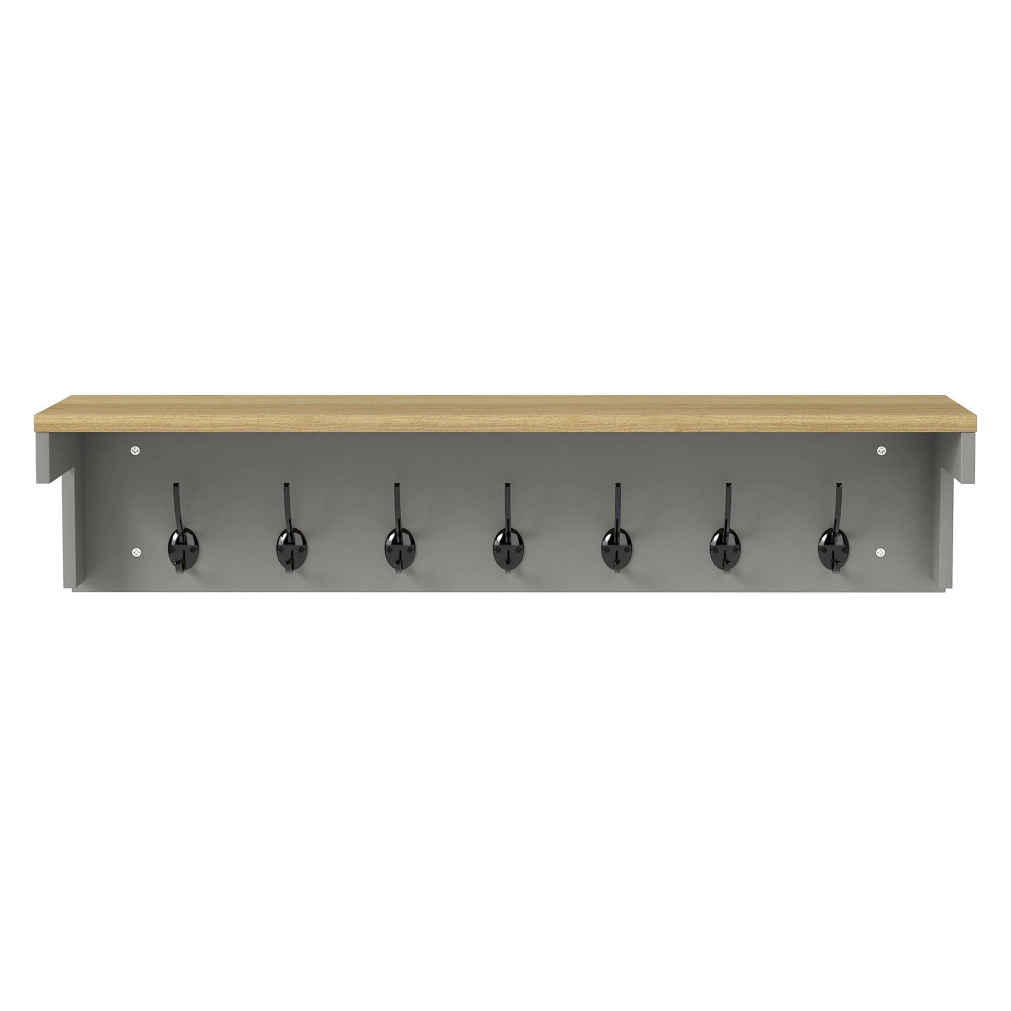 2 Levede Coat Rack Wall Mounted Shelf 7 Double Hooks - Grey, 2 of 9