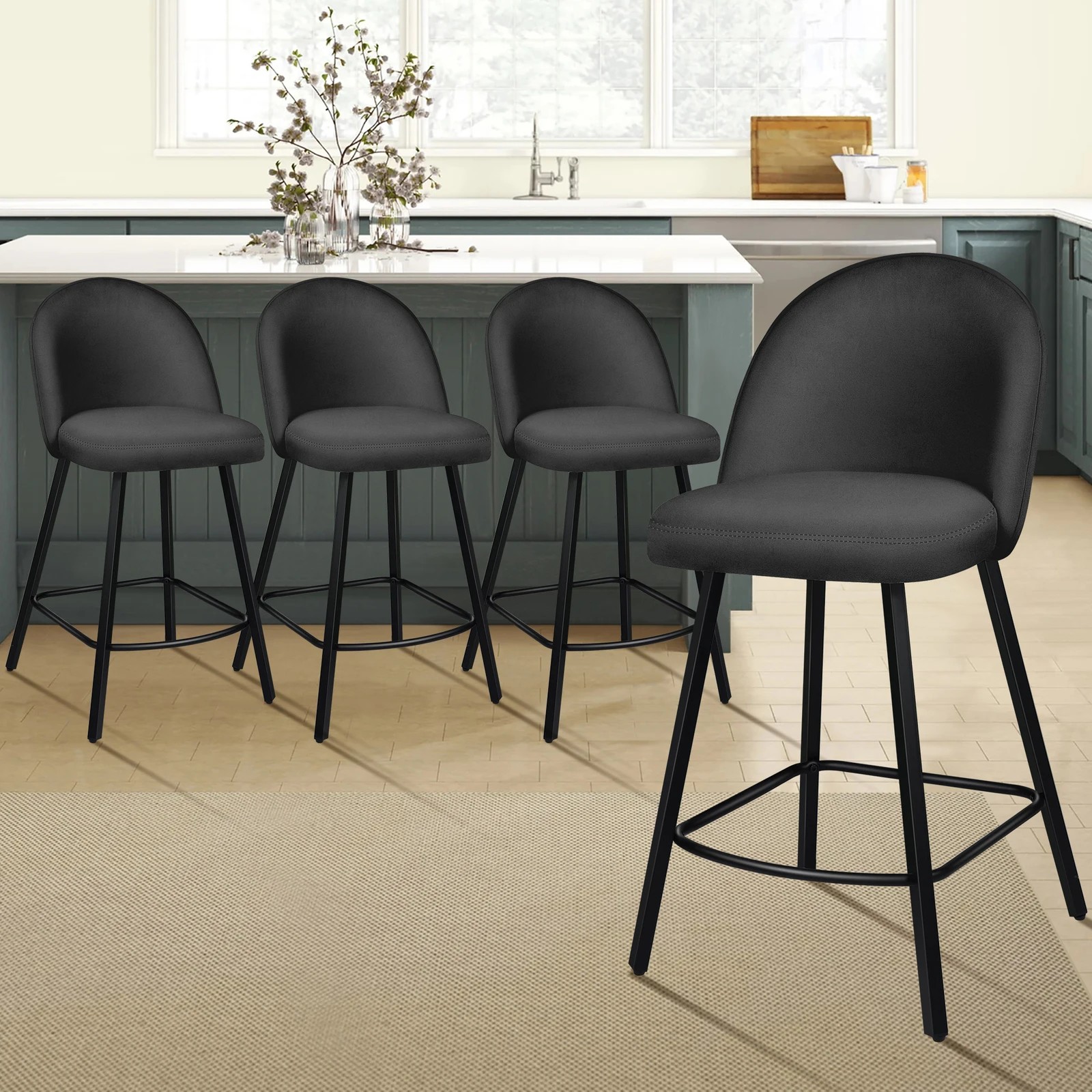 2 Alfordson 4x Bar Stools Velvet Chair - Dark Grey, 2 of 9