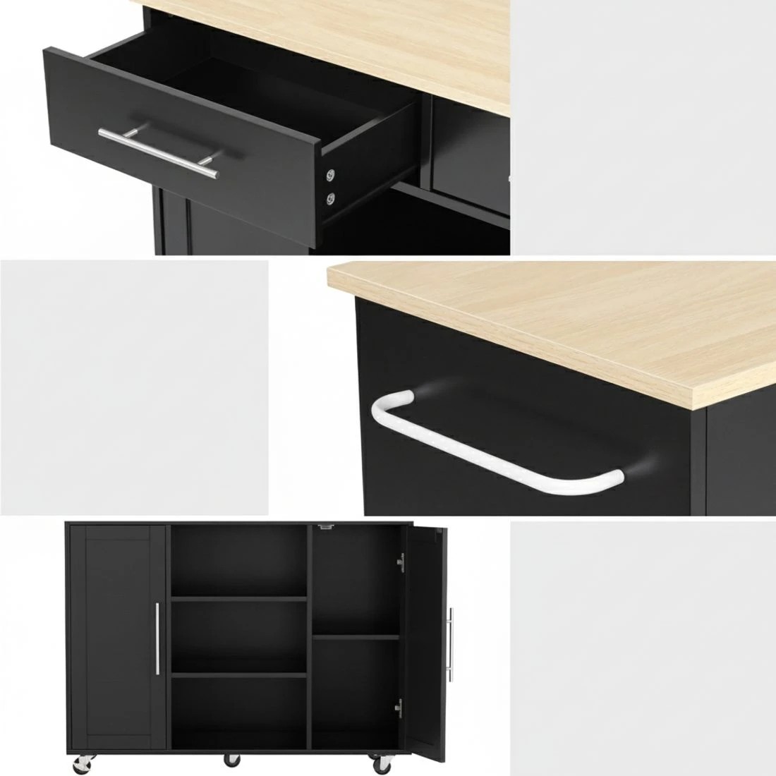 5 Artiss Kitchen Island Trolley Rolling Serving Cart Storage Drawer Cabinet 100cm - Black, 5 of 5