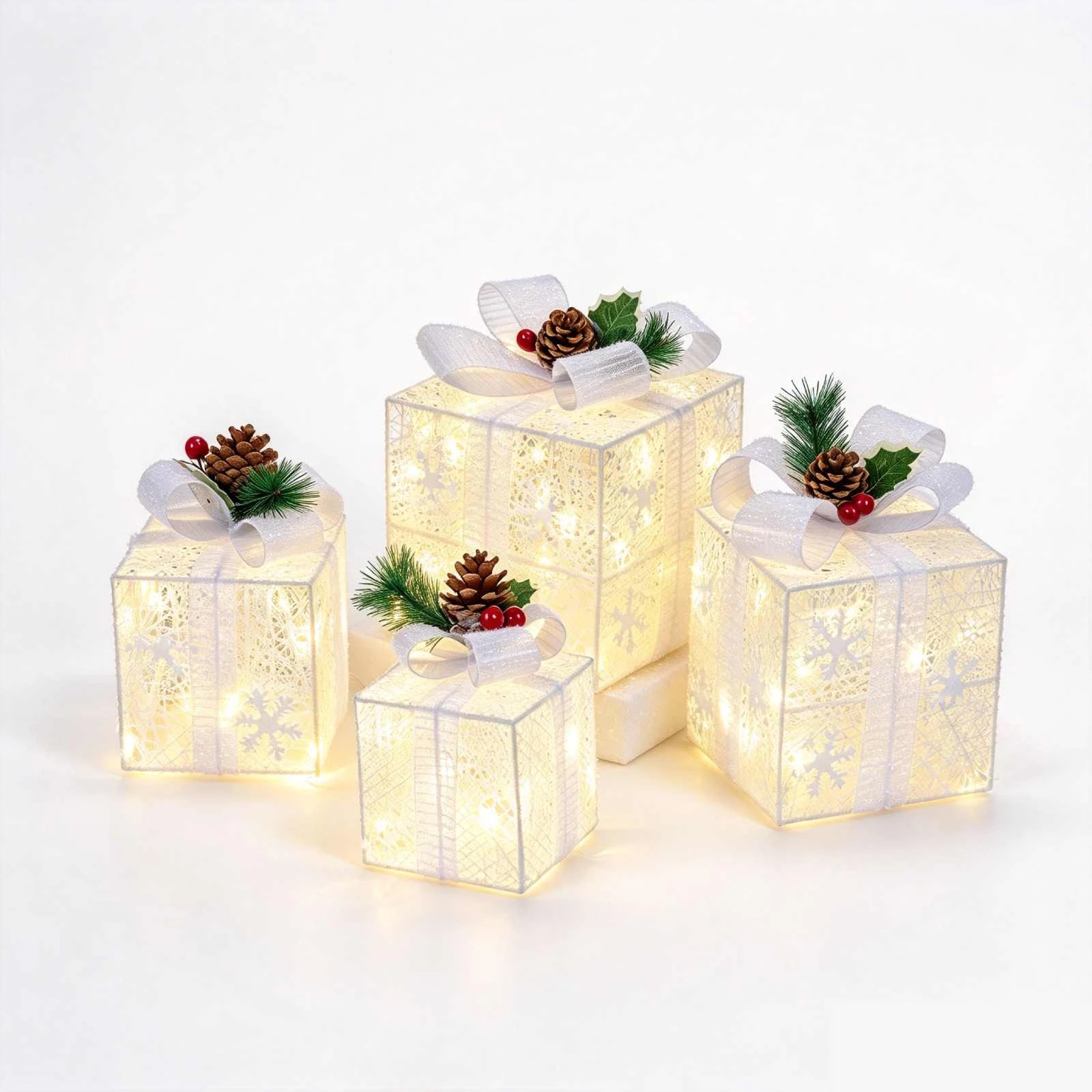 Costway 4x Christmas Lighted Gift Boxes w/75 Lights Xmas Decoration ...