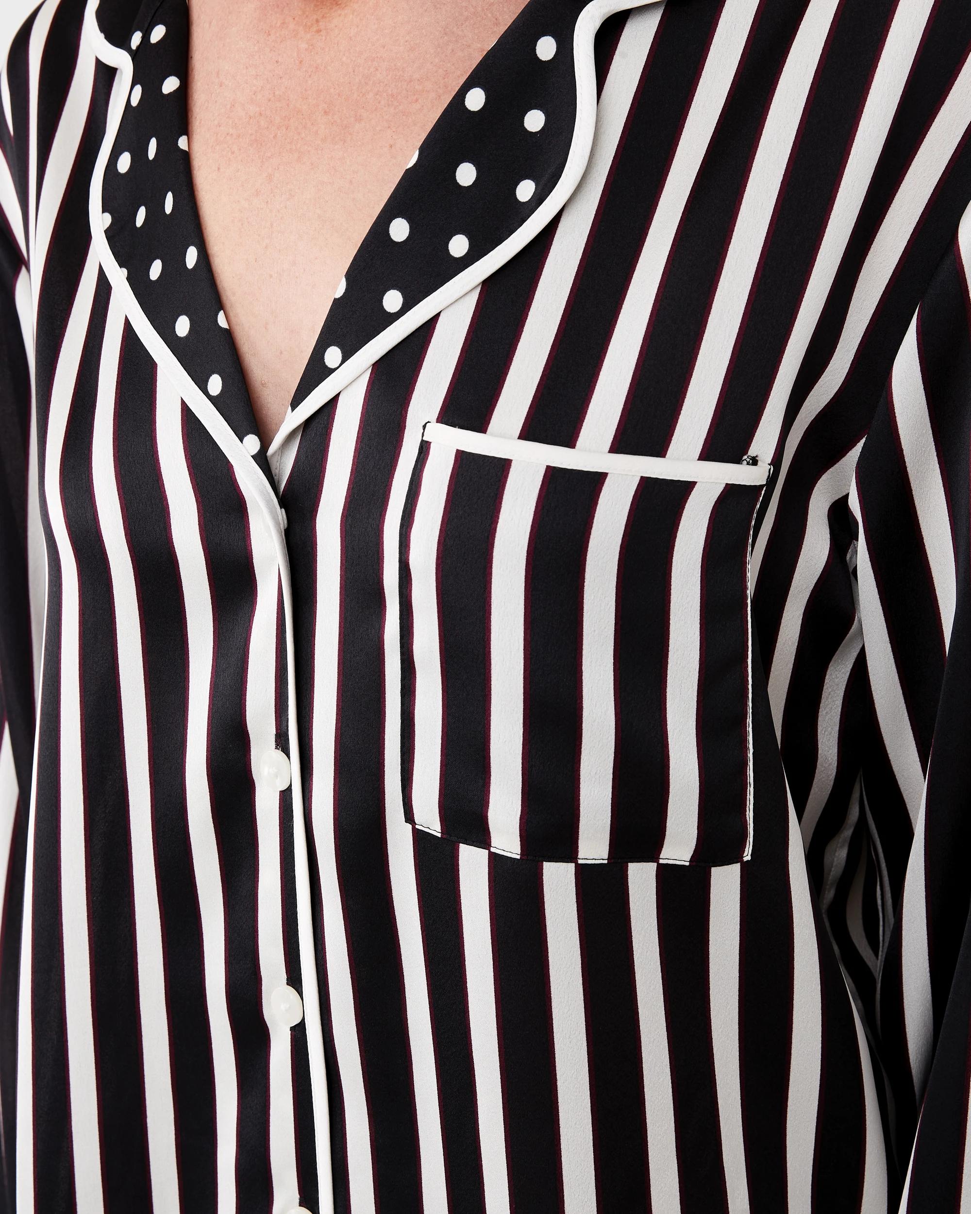 6 Matte Satin Long Sleeve Top and Pants Pyjama Set Mono Strp, 6 of 7