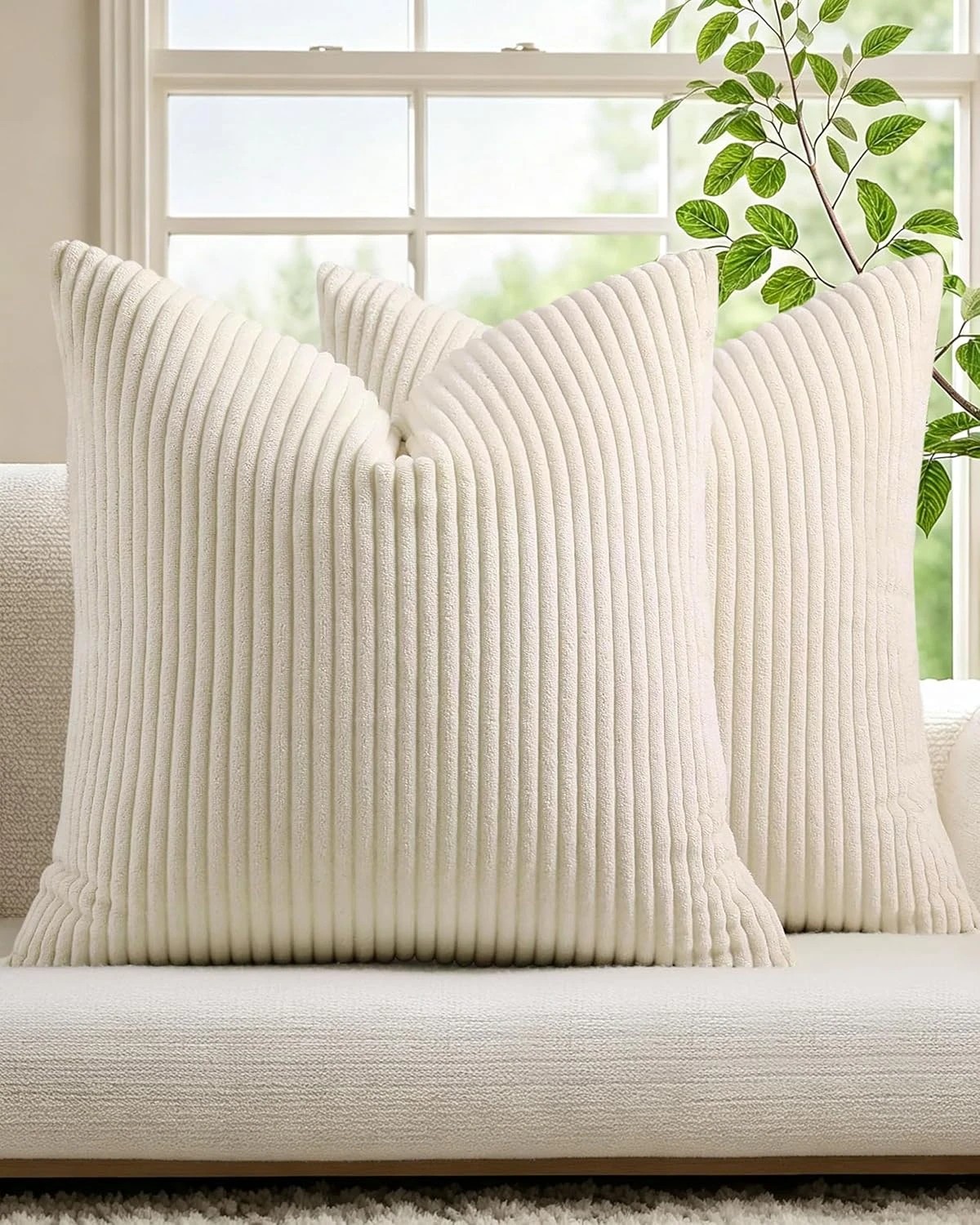 1 Gioia Casa 2-Pack Corduroy Velvet Cushion Covers 45x45cm - Cream, 1 of 2