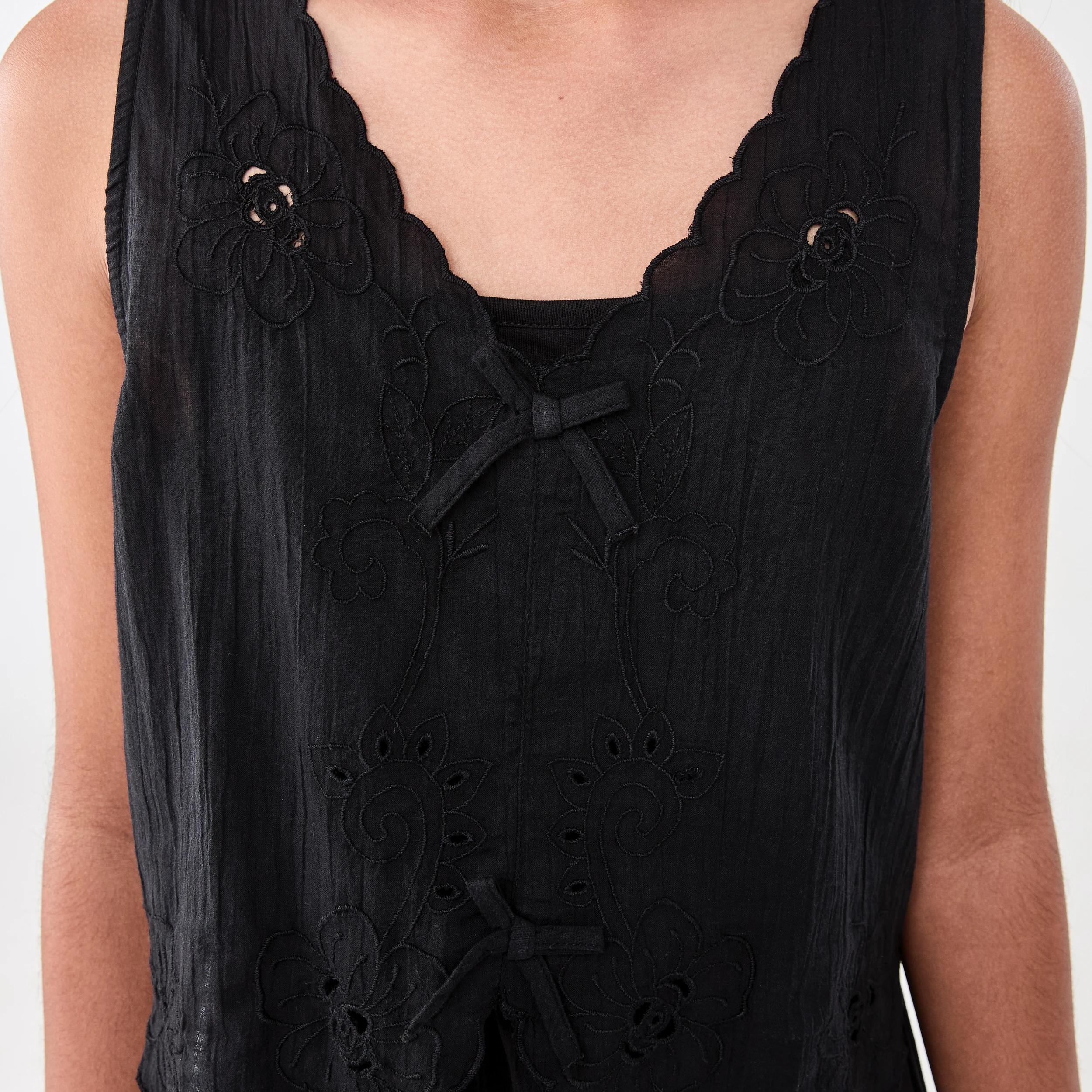 4 Woven Tie Front Top BLACK, 4 of 7
