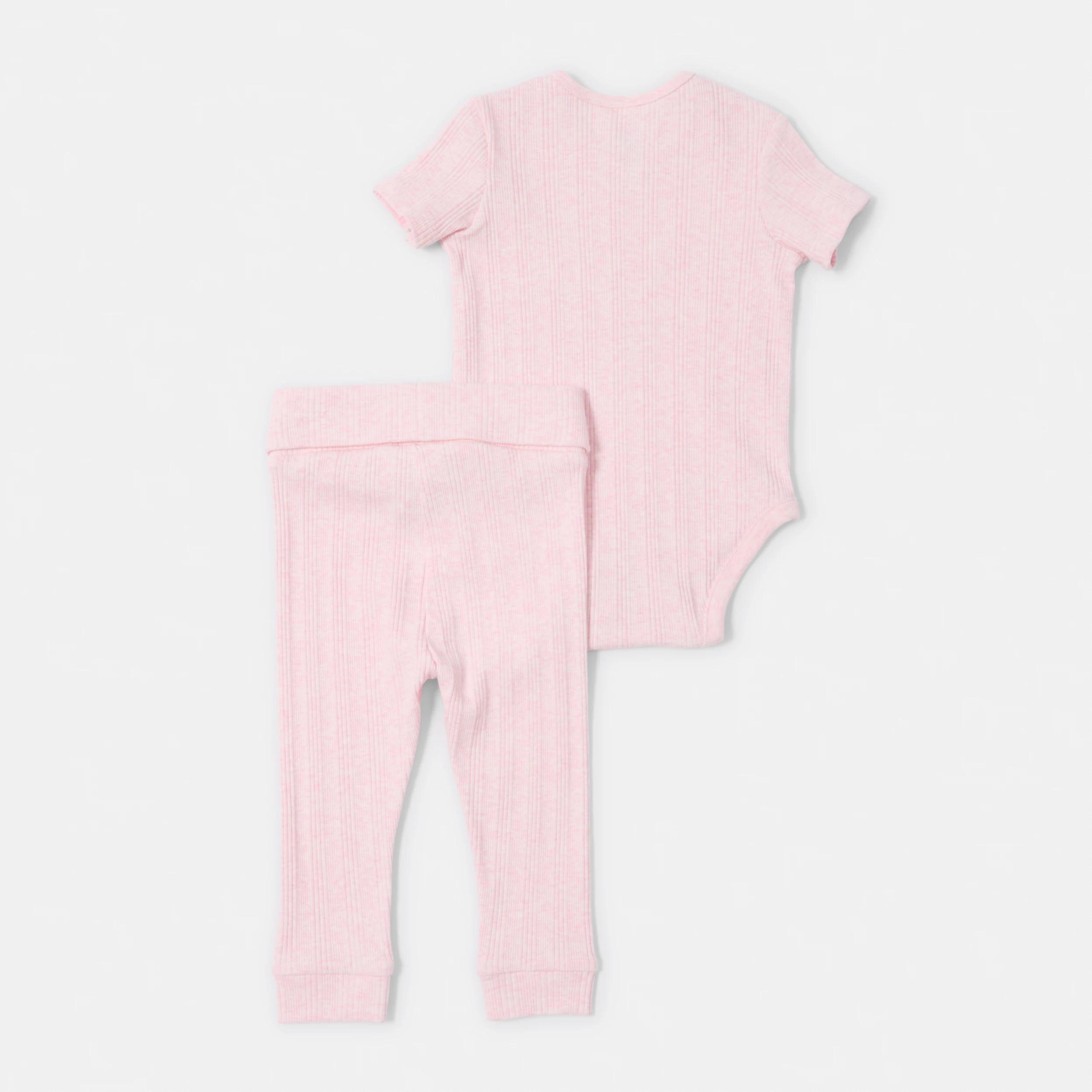 2 2 Piece Short Sleeve Newborn Ribbed Set PINK MARLE, 2 of 6