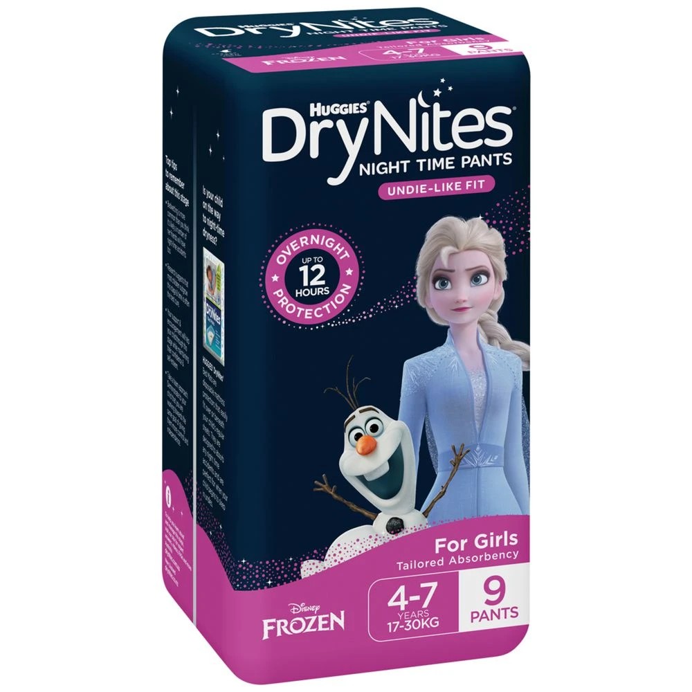 1 Huggies DryNites Pyjama Pants Size 4 Girl 9 Pack, 1 of 10