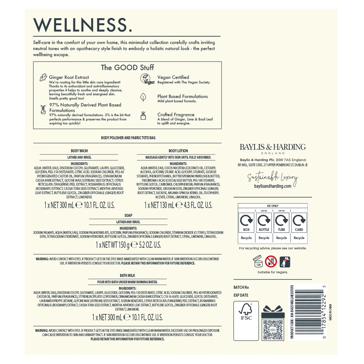 3 Baylis & Harding Wellness and Energise Tote Bag Gift Set - Ginger, Lime and Basil Leaf, 3 of 4