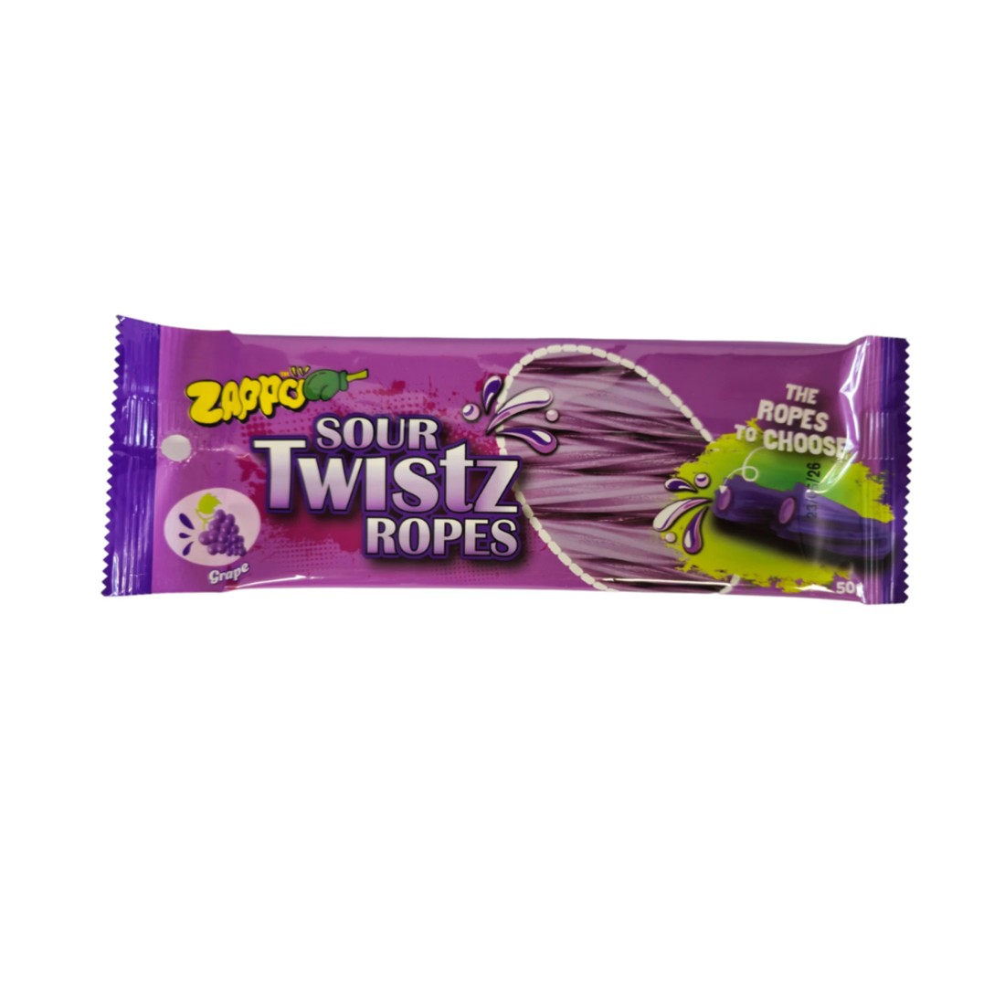 1 Zappo Sour Twistz Ropes Grape 50g, 1 of 2