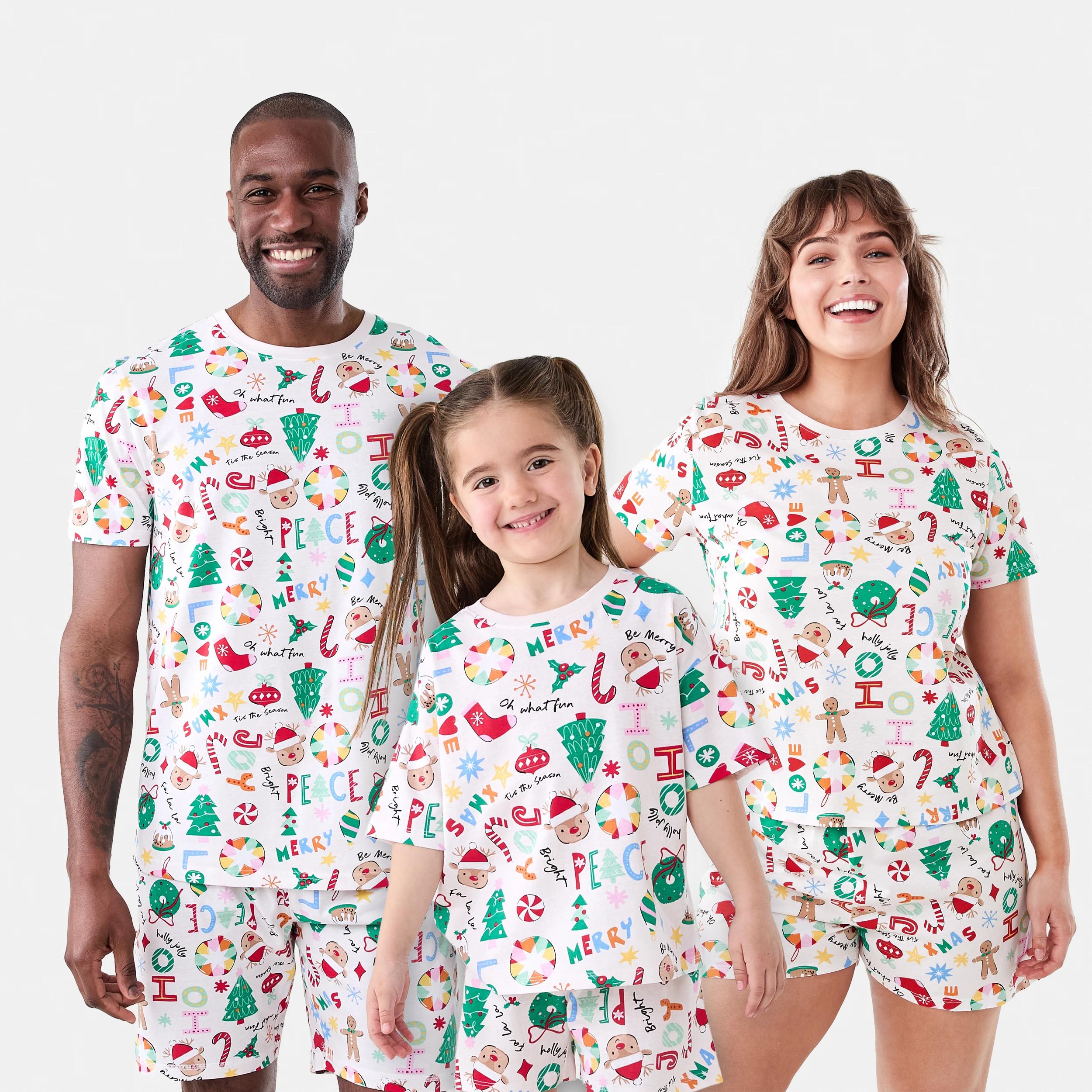 2 Wishing Tree Christmas Family Matching Knit Short Sleeve Top and Shorts Pyjama Set Xmas White, 2 of 8