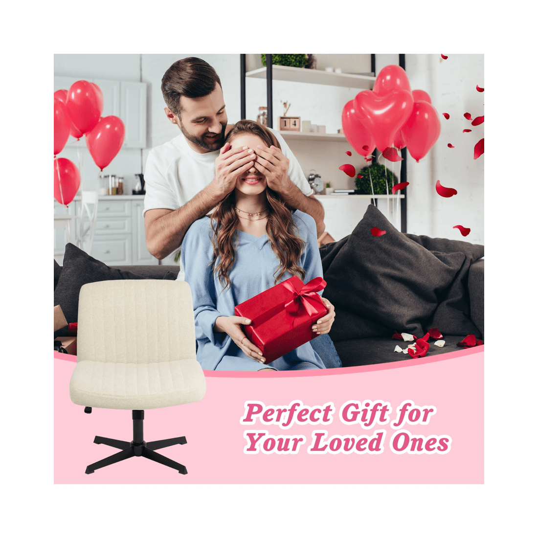 4 Advwin Armless Office Chair Beige, 4 of 9