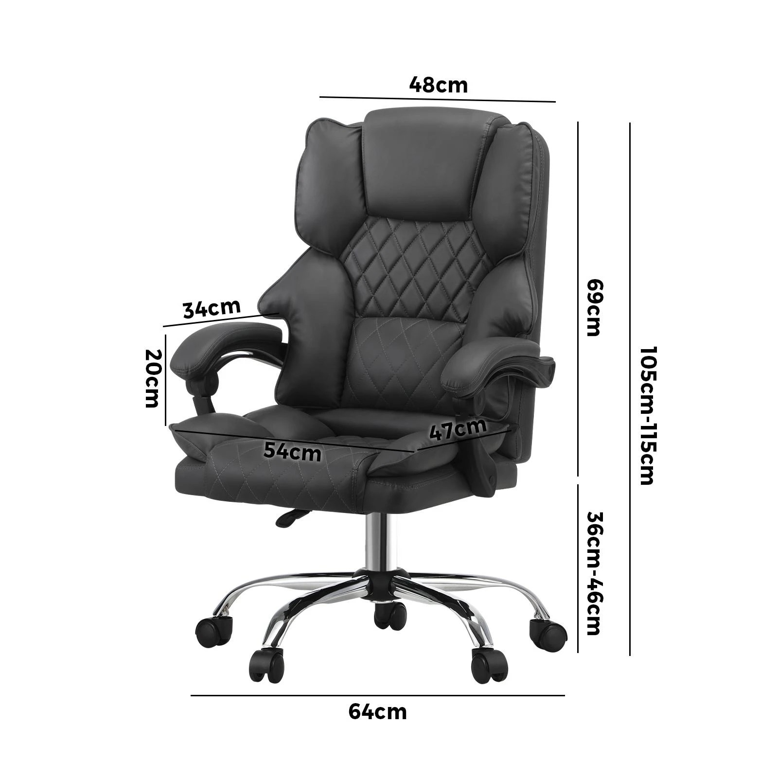 2 Oikiture Massage Office Chair Computer Racer PU Leather Seat Recliner - Grey, 2 of 3