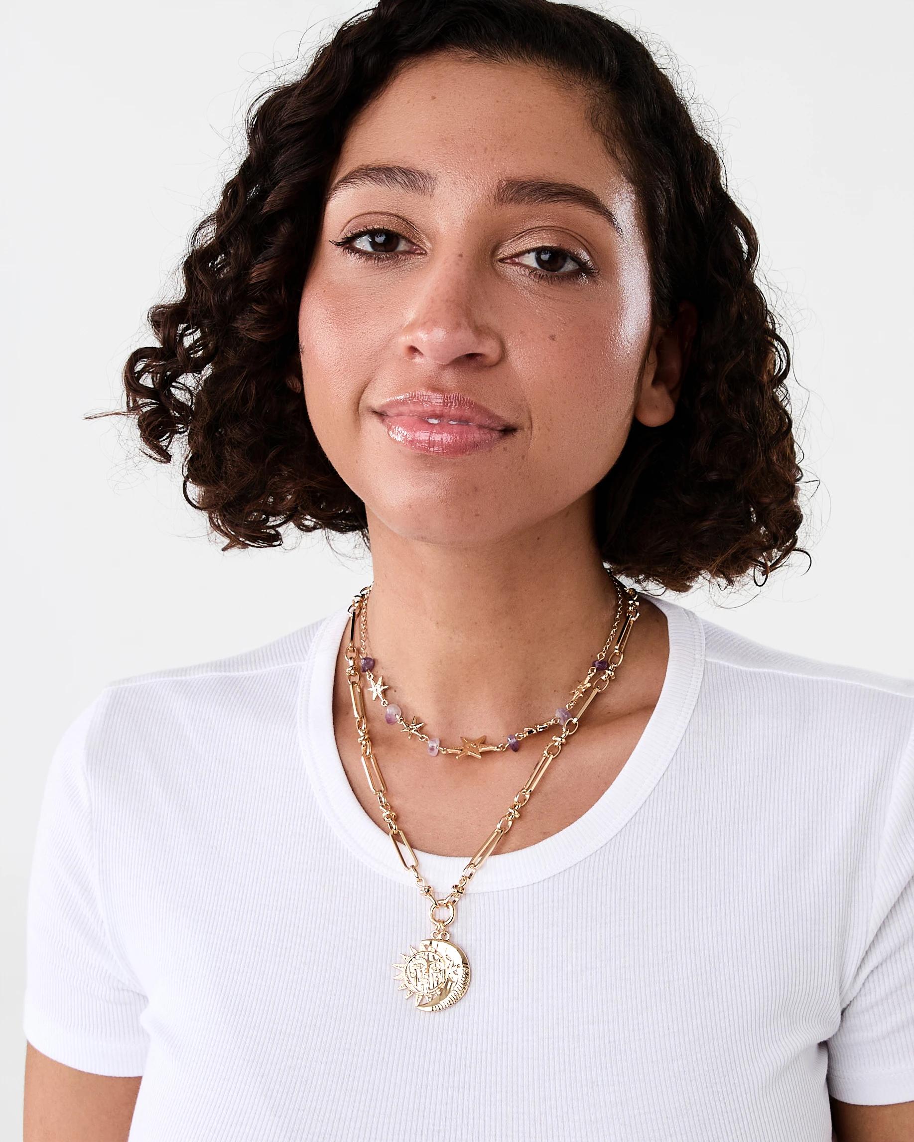 3 2 Pack Celestial Charm Necklace - Purple and Gold Tone Gold, 3 of 4