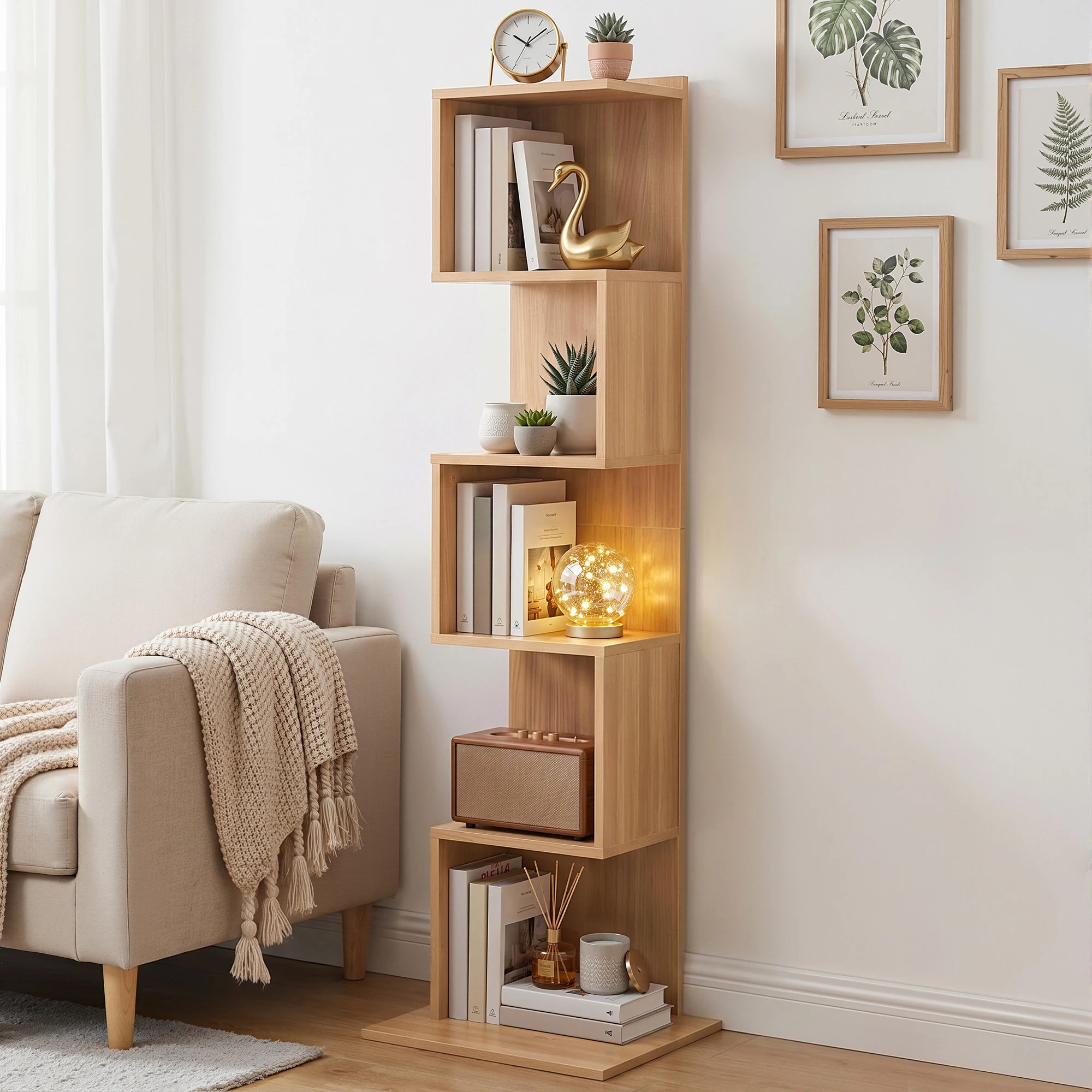 7 Artiss 5 Tiers Bookshelf S-shaped Bookcase - Natural, 7 of 7