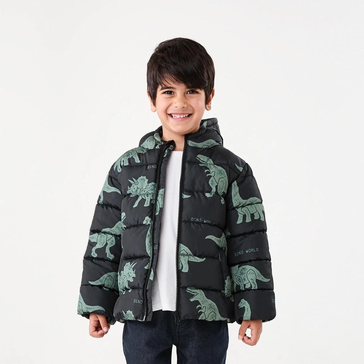 1 Printed Puffer Jacket Blk Dino, 1 of 10