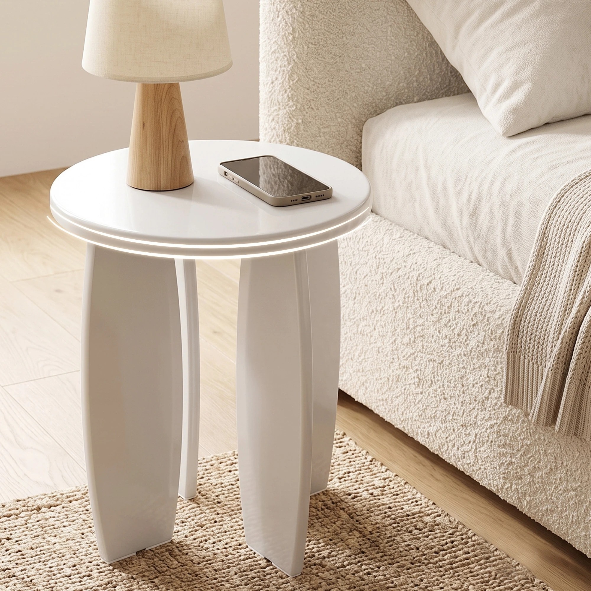 7 Artiss Round End Table High-Gloss Small Coffee Table Side Bedside Nightstand 40x45cm Cream white - White, 7 of 9