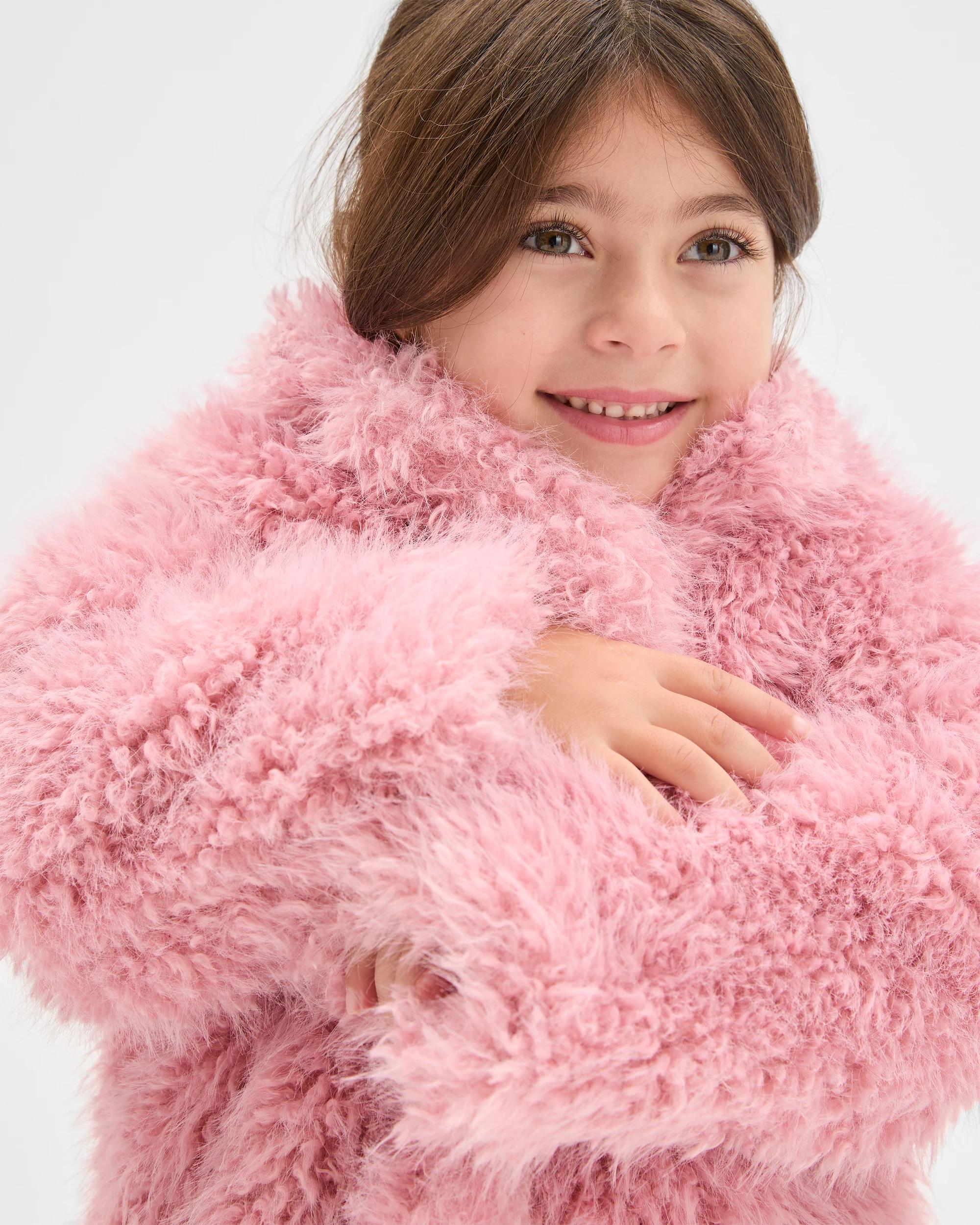 1 Target Kids Long Sleeve Faux Fur Coat PINK, 1 of 6