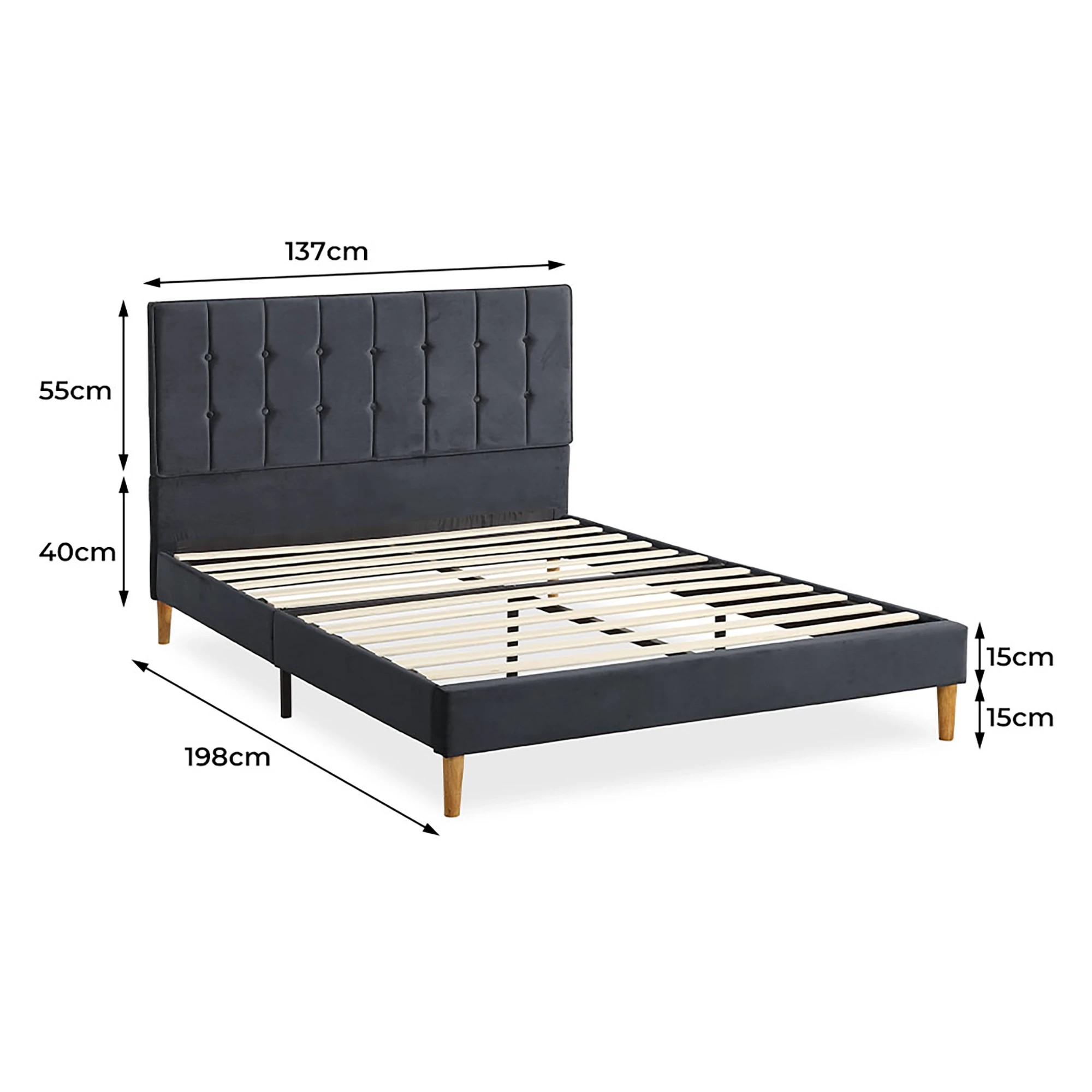 3 Levede Fabric Bed Frame Double Mattress Base Platform Wood Velvet Headboard Grey, 3 of 6