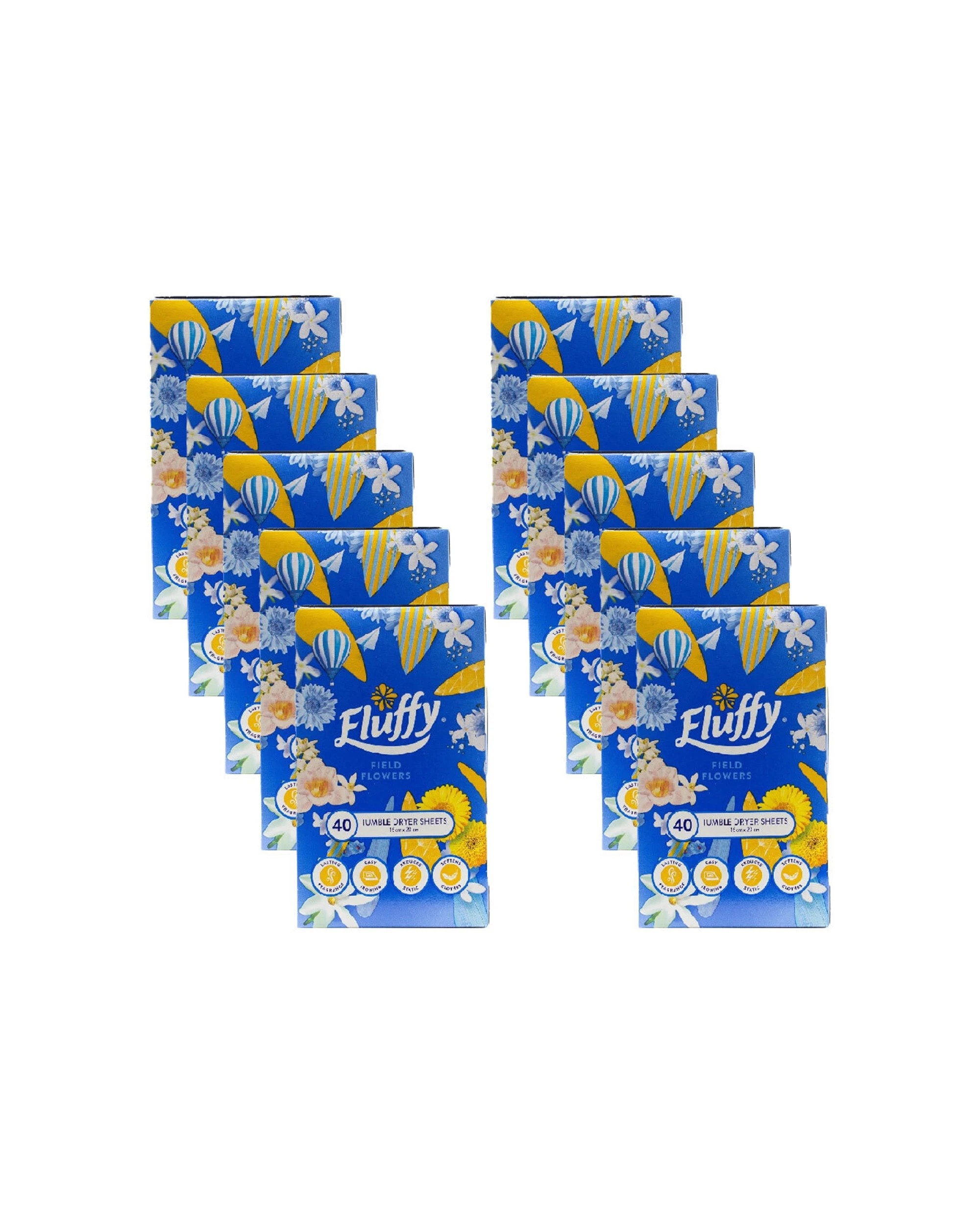 1 Fluffy 10PK 40pc Tumble Dryer Sheets Field Flowers Softens Fabrics Static-F - Multi, 1 of 4