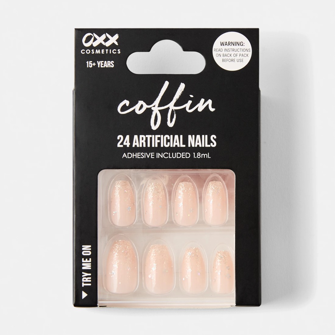 1 OXX Cosmetics 24 Pack Artificial Nails with Adhesive - Coffin Shape, Nude Gold Tone, 1 of 5