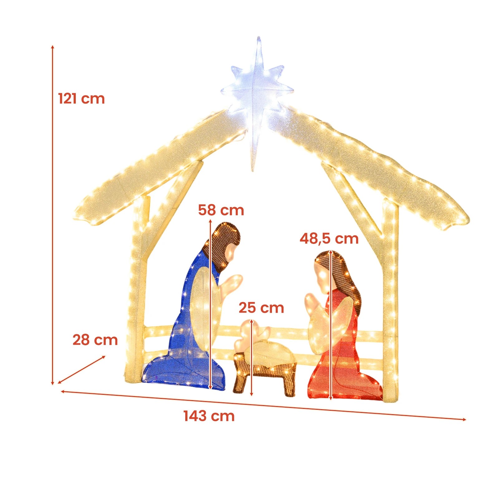 Costway 121cm Christmas Lighted Nativity Scene Pre-lit Holy Family Set ...