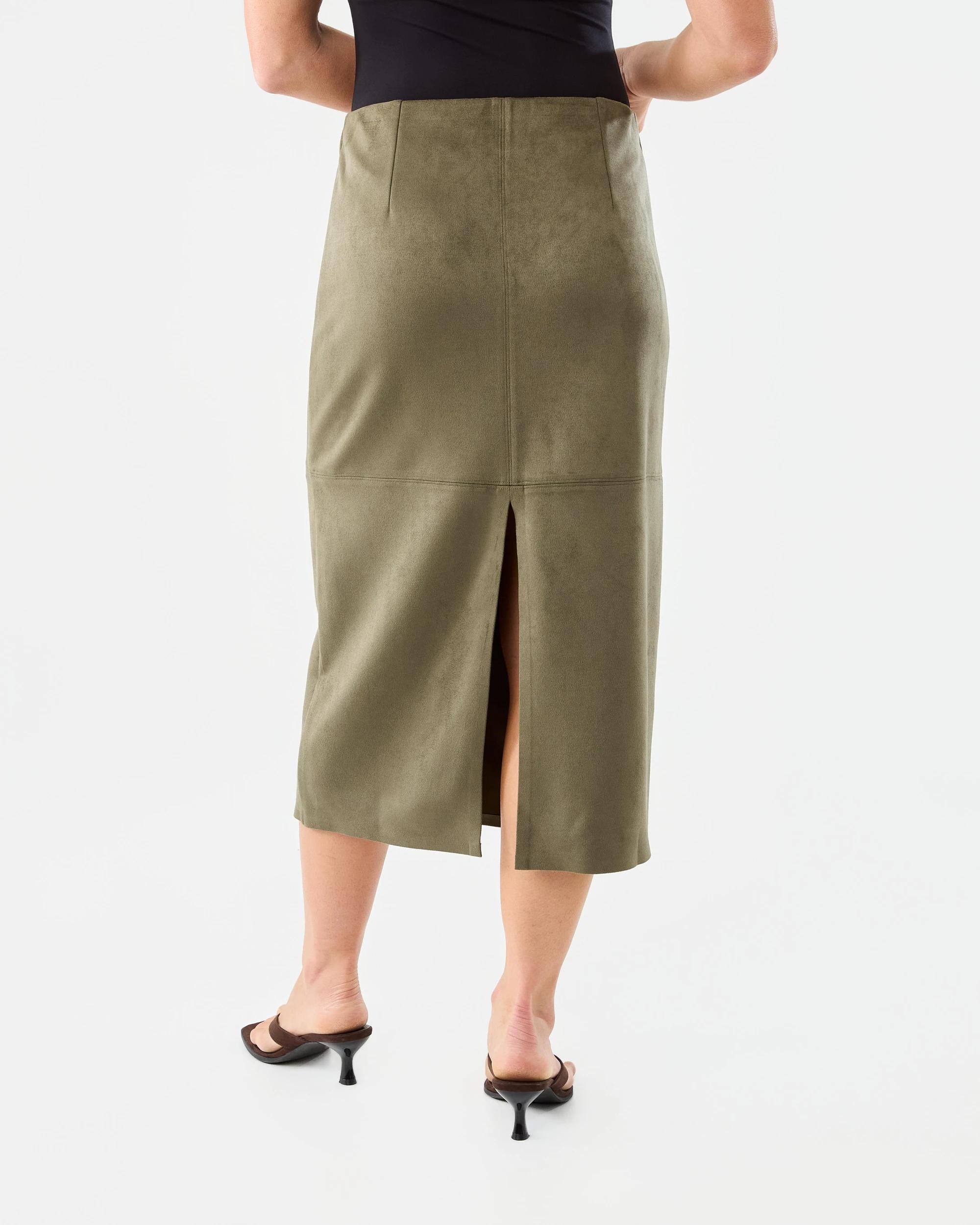 3 Suedette Pencil Skirt Deep Olive, 3 of 6
