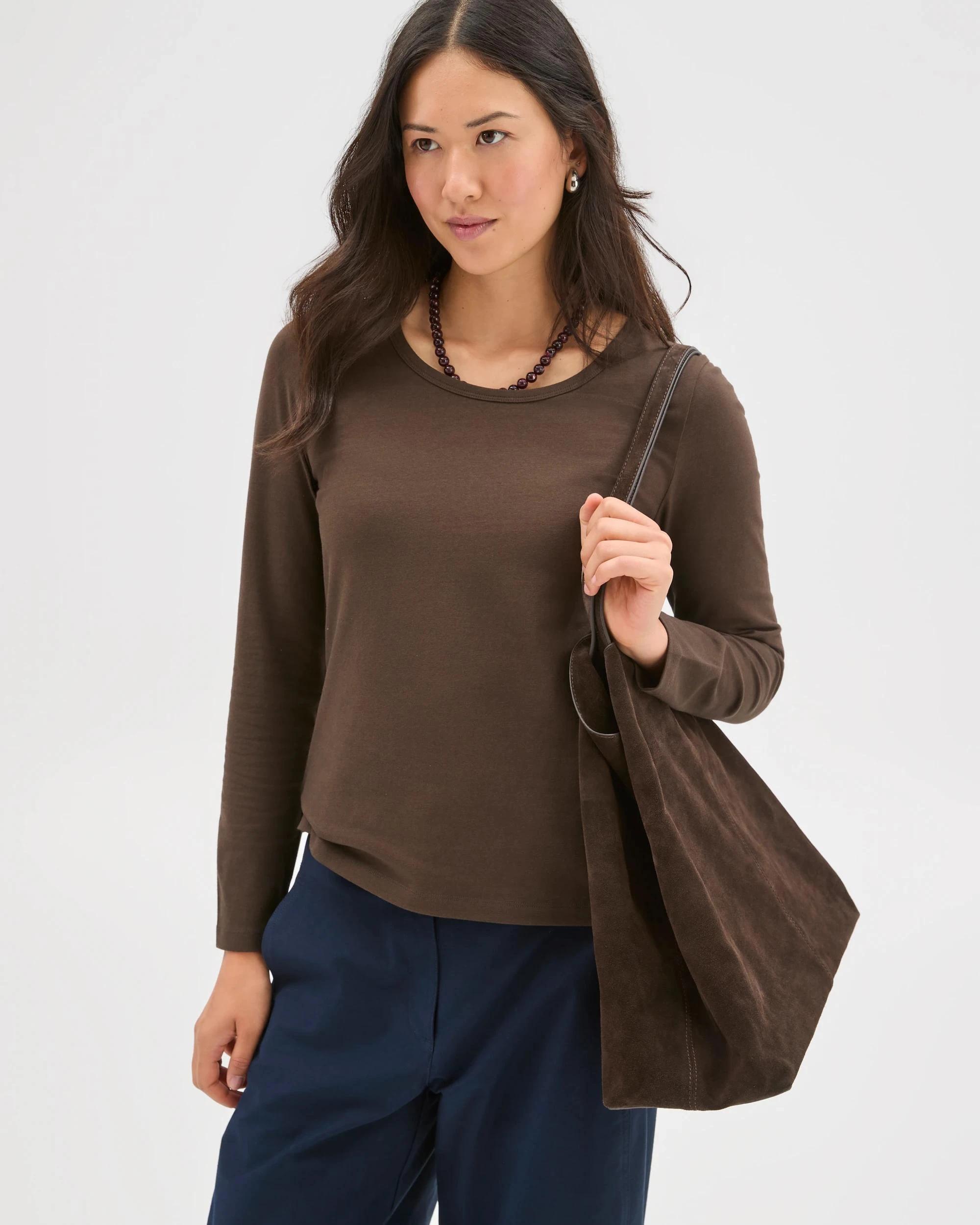 3 Target Woman Australian Cotton Long Sleeve Stretch Crew T-Shirt COFFEE BEAN, 3 of 7