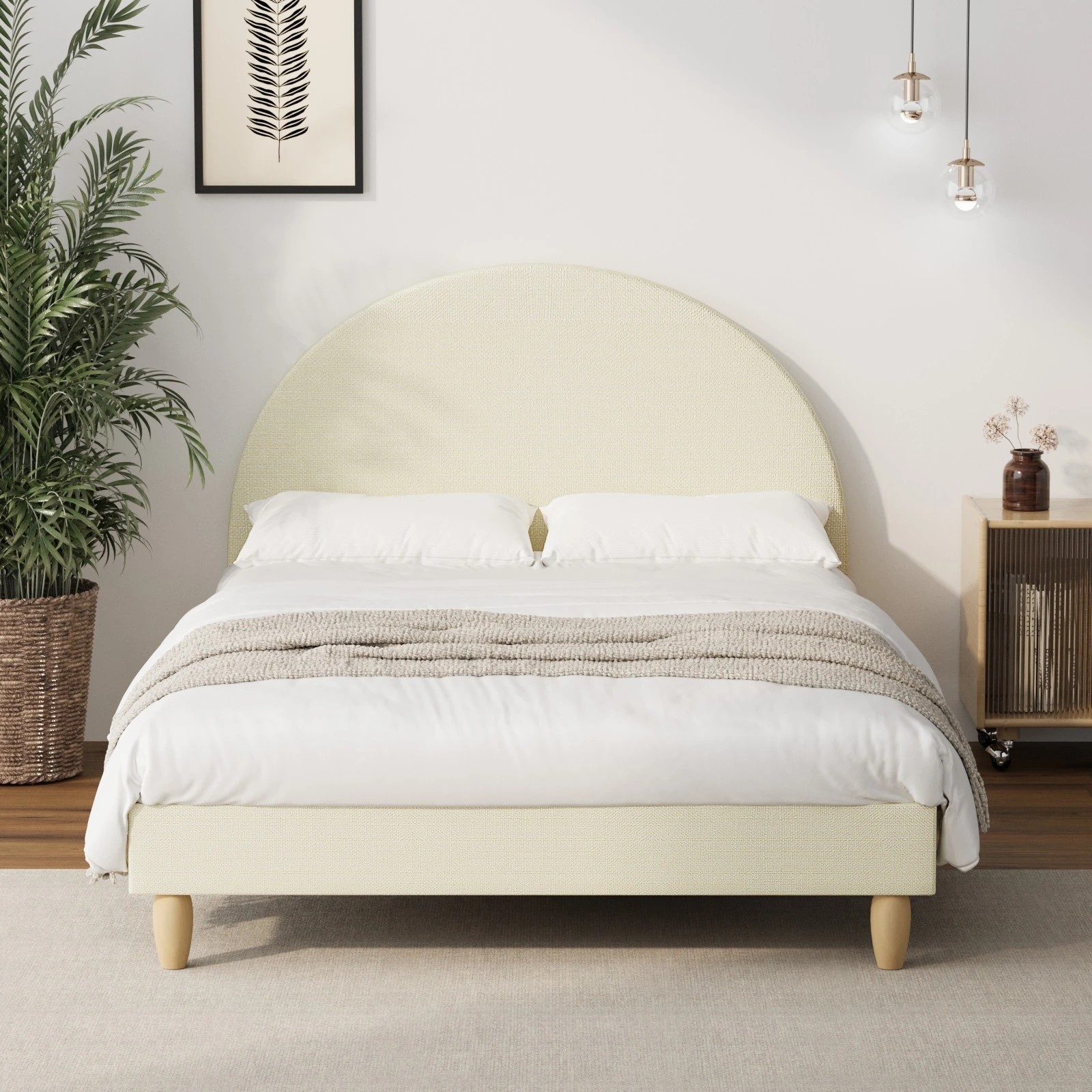 3 Oikiture Queen Bed Frame Arched Beds Platform
 - Beige, 3 of 10