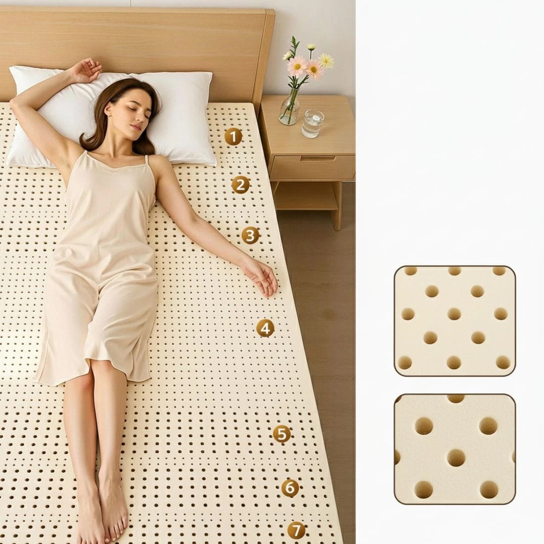 6 Giselle Bedding Latex Mattress Topper 7.5cm King Single - King Single Bed - Beige, 6 of 8