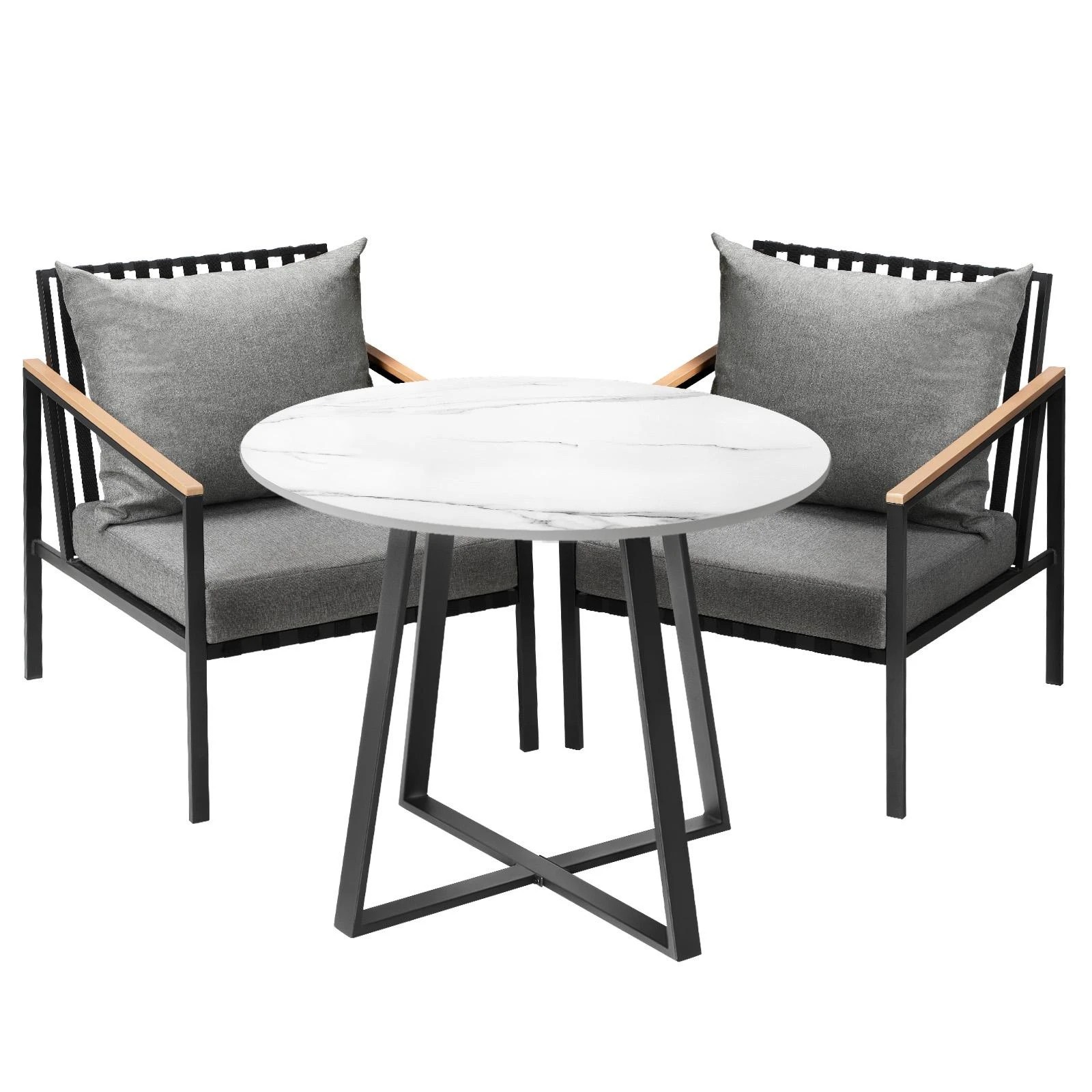 1 Livsip 3pcs Outdoor Dining Setting Table Sofa Chairs Patio Furniture Bistro Set
 - Multi, 1 of 10