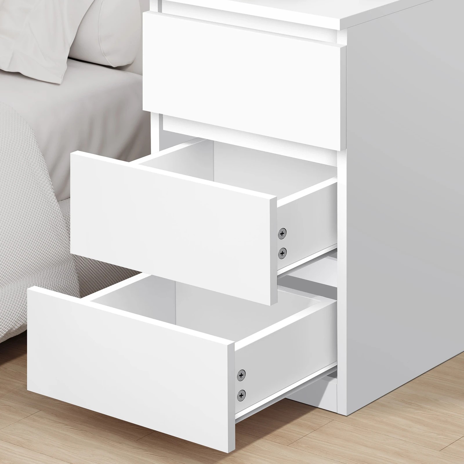 7 Alfordson 2x Bedside Table 3 Drawers - White, 7 of 10
