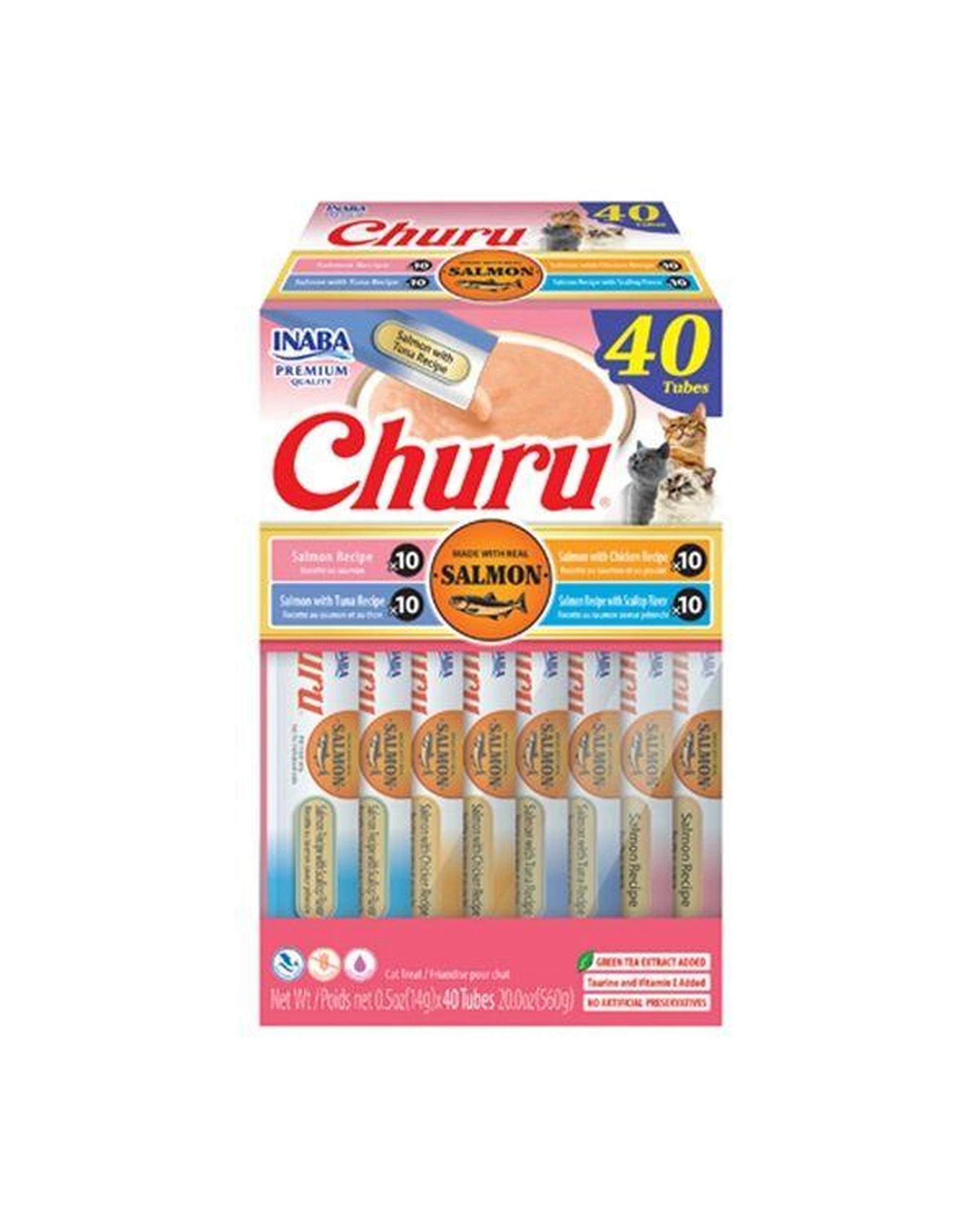 1 Inaba Churu Puree Pet Cat Tasty Treats Salmon Variety Box 40 Pack, 1 of 2