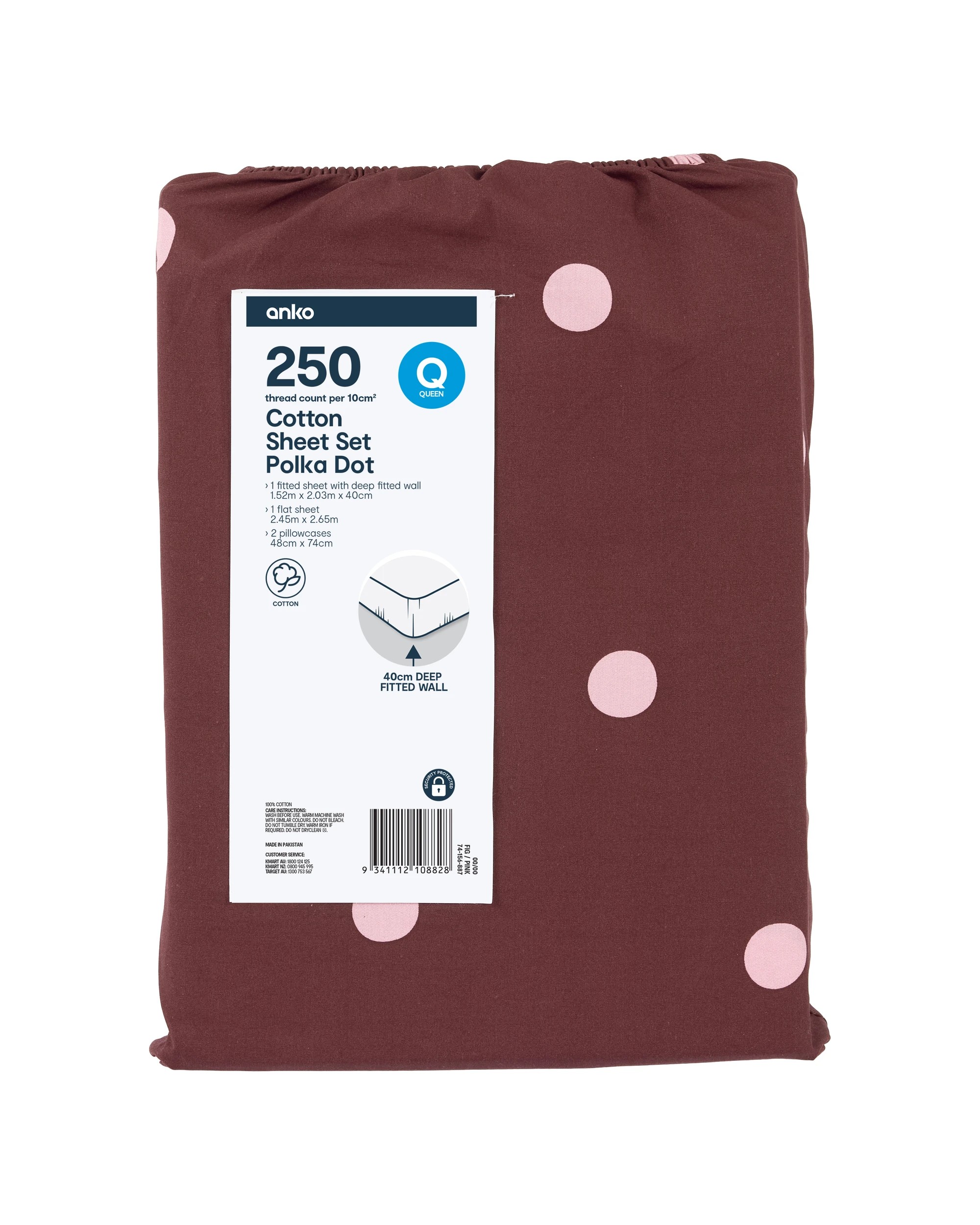 5 250 Thread Count Polka Dot Cotton Sheet Set - Queen Bed, Fig and Pink, 5 of 5