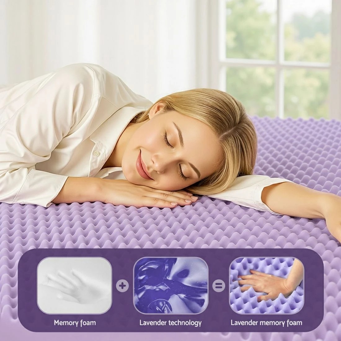 5 Giselle 5cm Memory Foam Mattress Topper Lavender Infused Egg Crate Pad Mat Queen - Queen Bed - Purple, 5 of 7