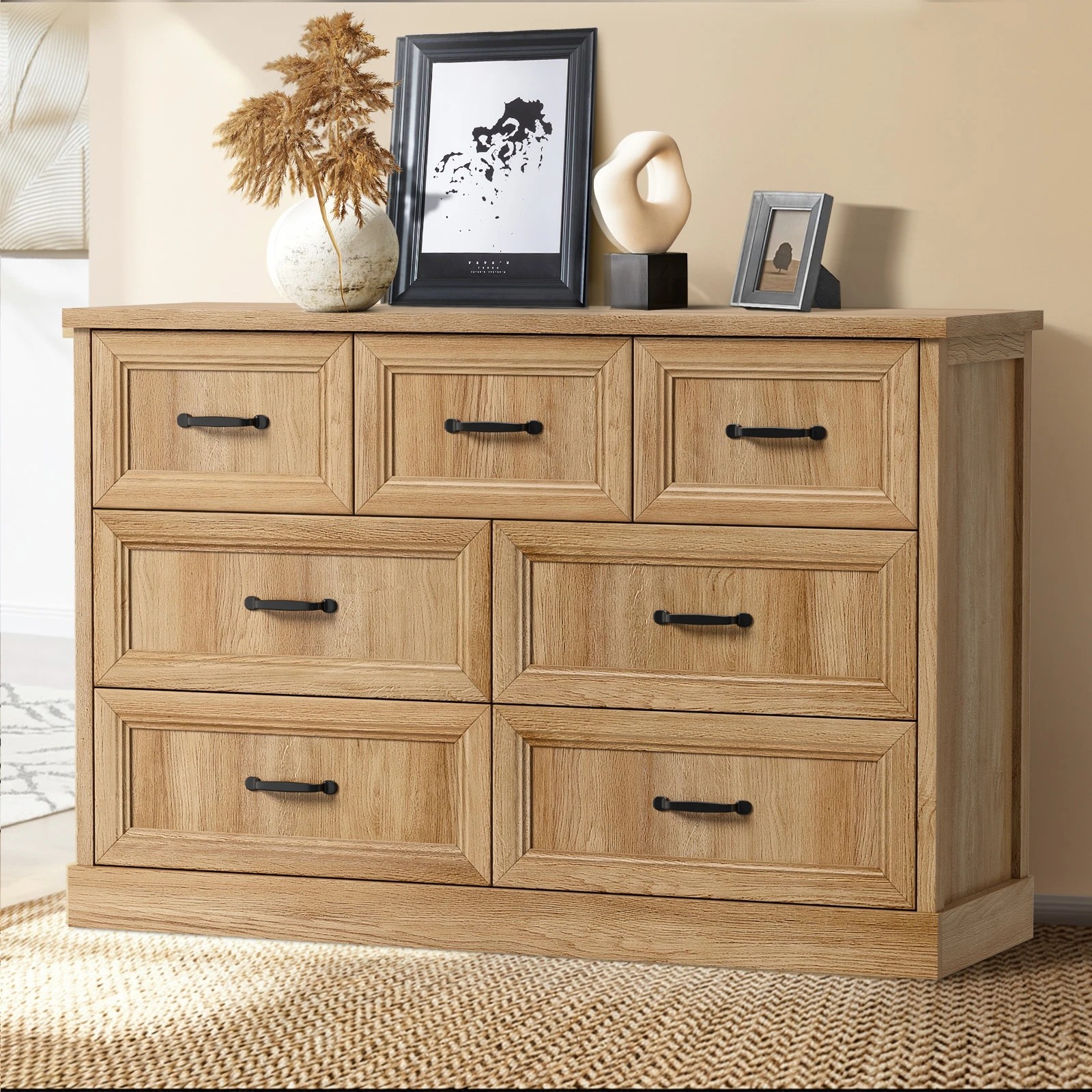 3 Oikiture 7 Chest of Drawers Bedside Dresser Tallboy Storage Bedroom - Natural, 3 of 10