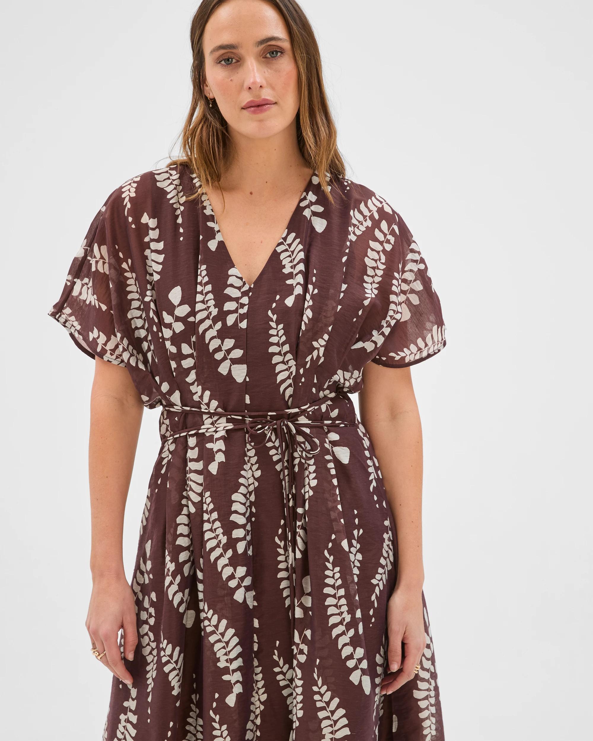 2 Preview Short Sleeve Tuck Detail Midi Dress ORGANIC FLORAL, 2 of 7